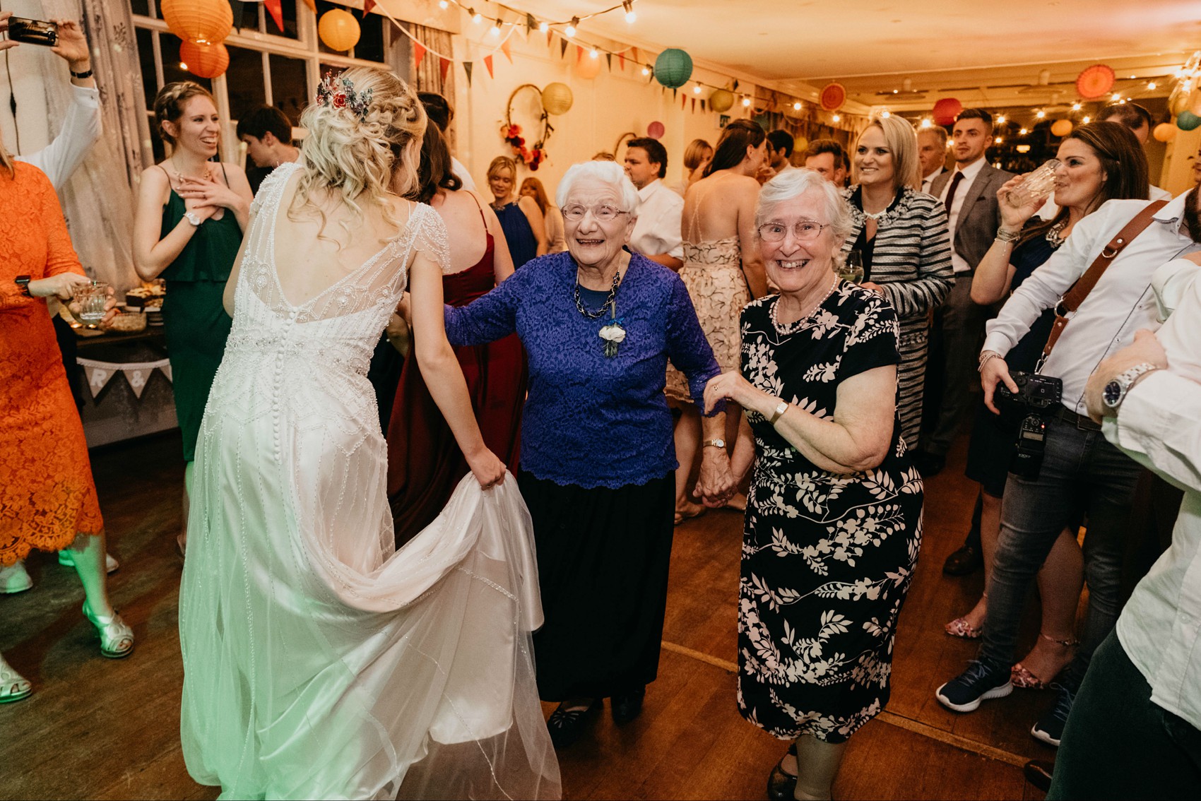 Maggie Sottero beaded dress colourful village hall wedding 69