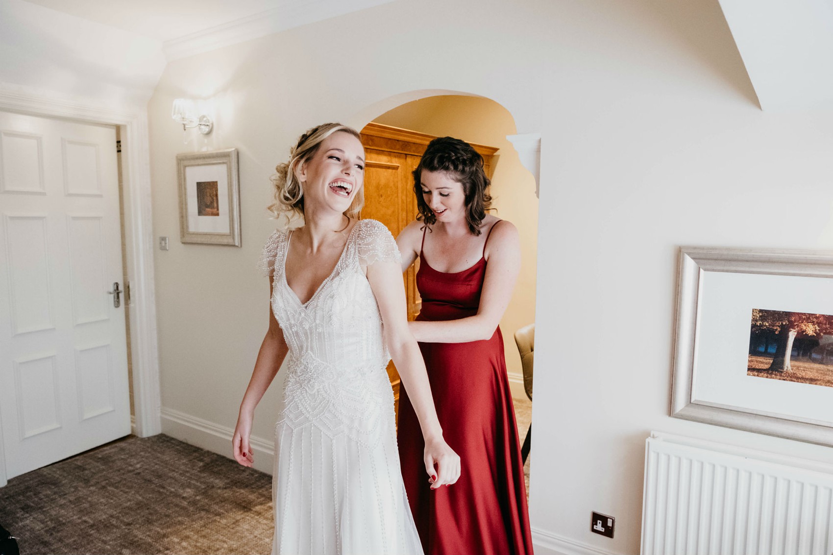 Maggie Sottero beaded dress colourful village hall wedding 7