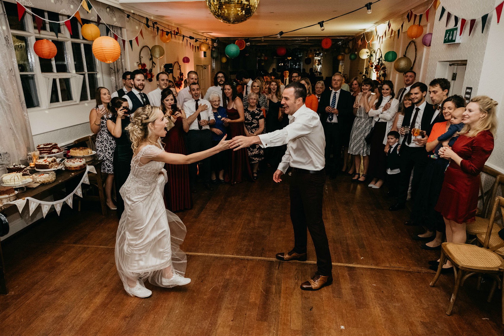 Maggie Sottero beaded dress colourful village hall wedding 72