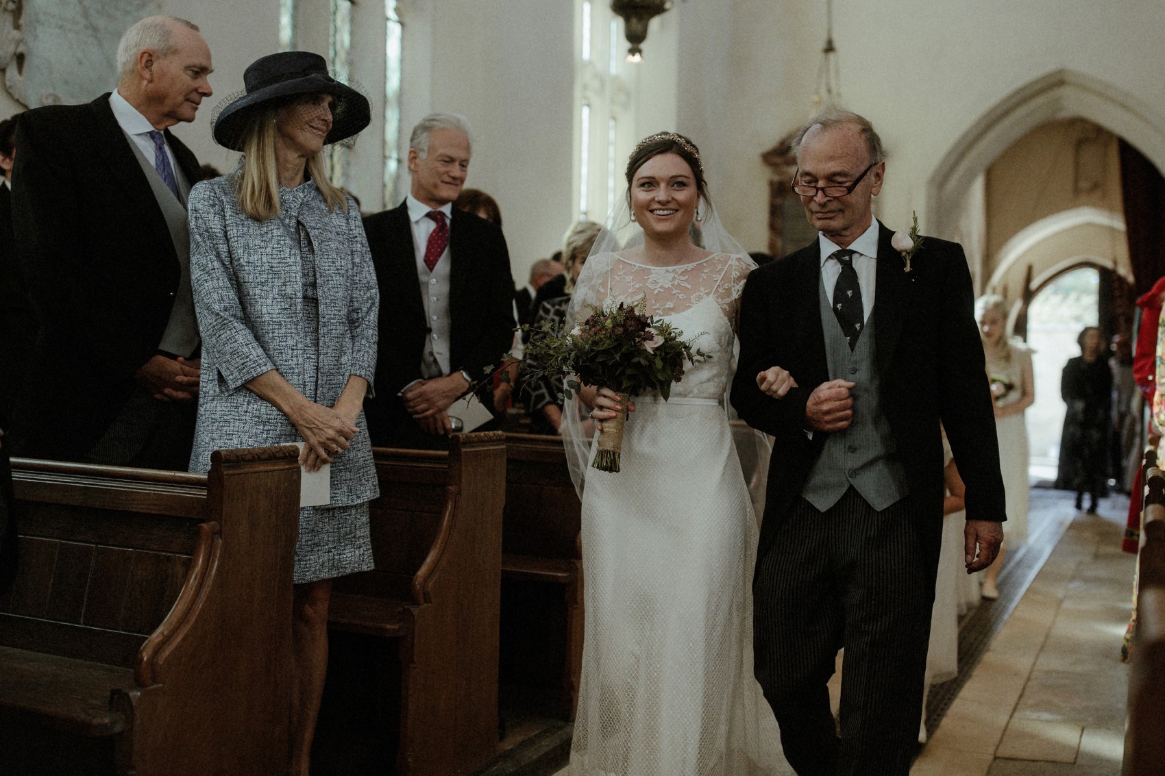  Halfpenny London bride Autumn marquee wedding - A Halfpenny London Dress + Hermione Harbutt Hairband for a Festoon Lights Marquee Wedding at the Family Home