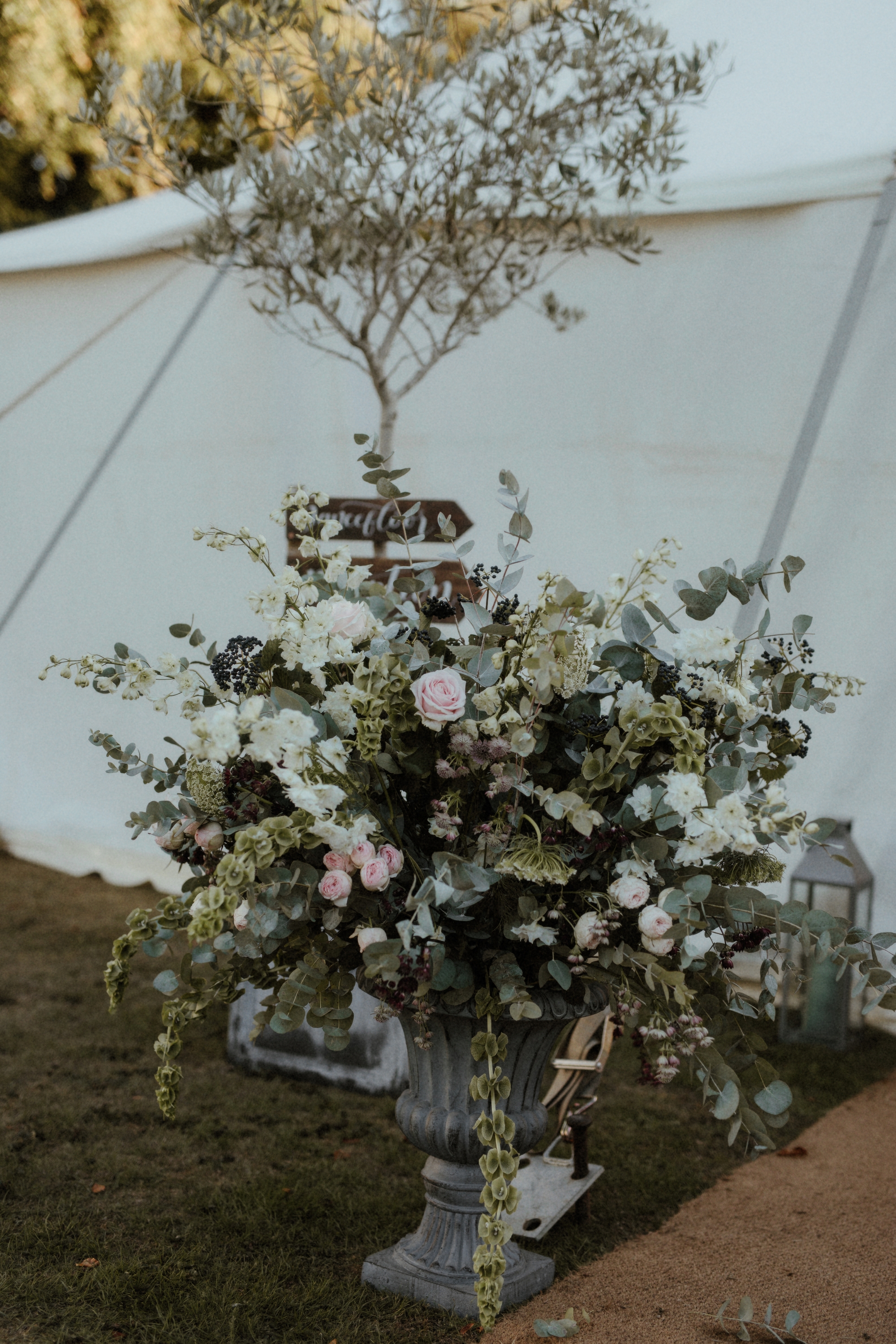  Halfpenny London bride Autumn marquee wedding - A Halfpenny London Dress + Hermione Harbutt Hairband for a Festoon Lights Marquee Wedding at the Family Home