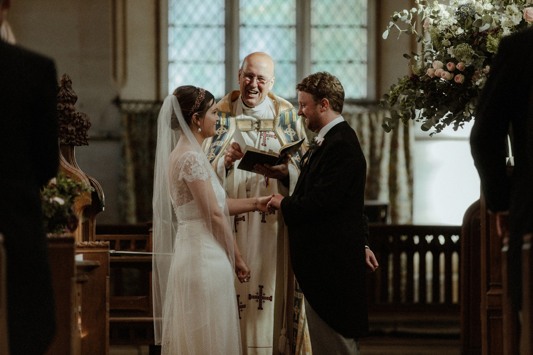  Halfpenny London bride Autumn marquee wedding - A Halfpenny London Dress + Hermione Harbutt Hairband for a Festoon Lights Marquee Wedding at the Family Home