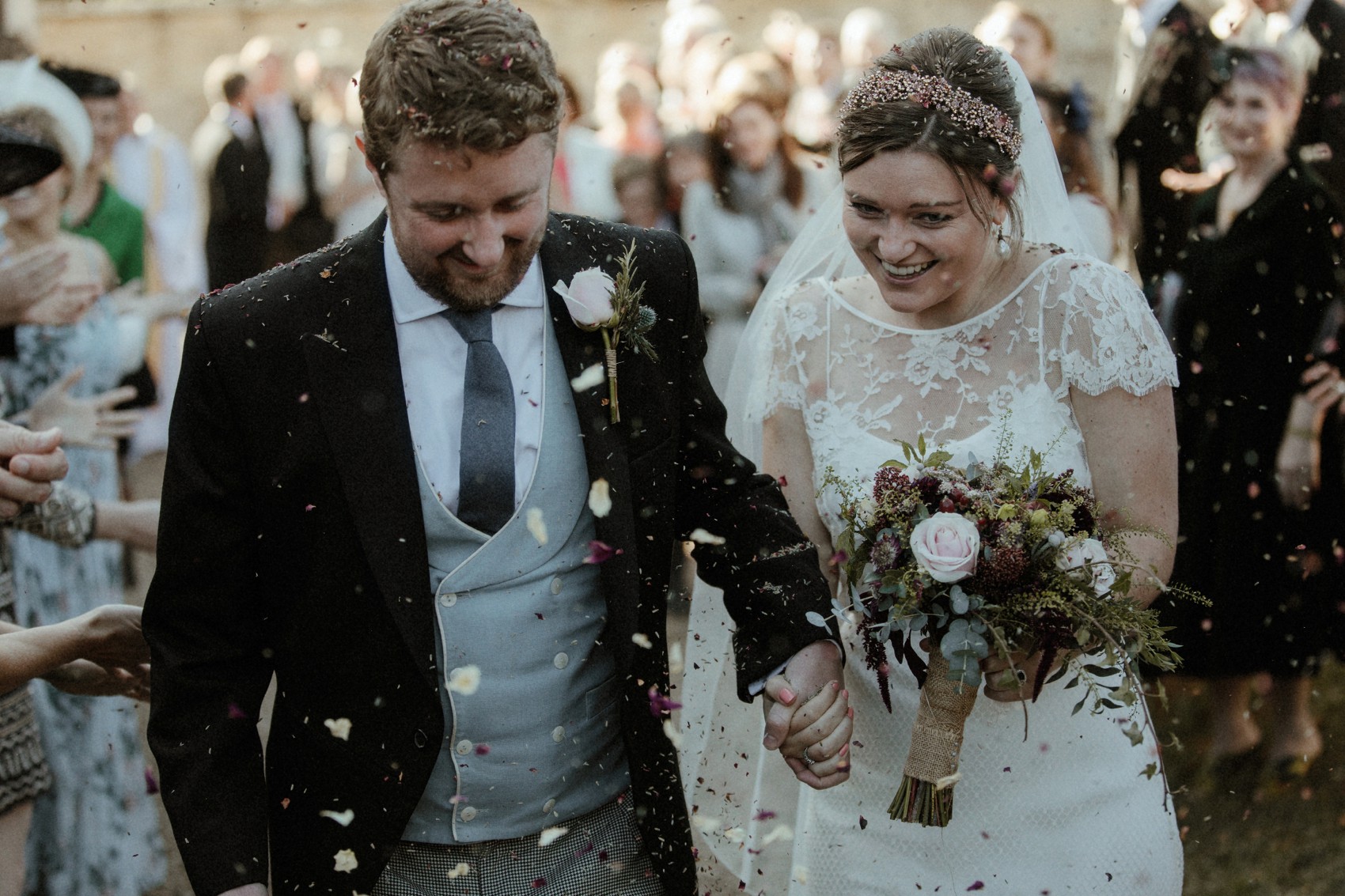  Halfpenny London bride Autumn marquee wedding - A Halfpenny London Dress + Hermione Harbutt Hairband for a Festoon Lights Marquee Wedding at the Family Home