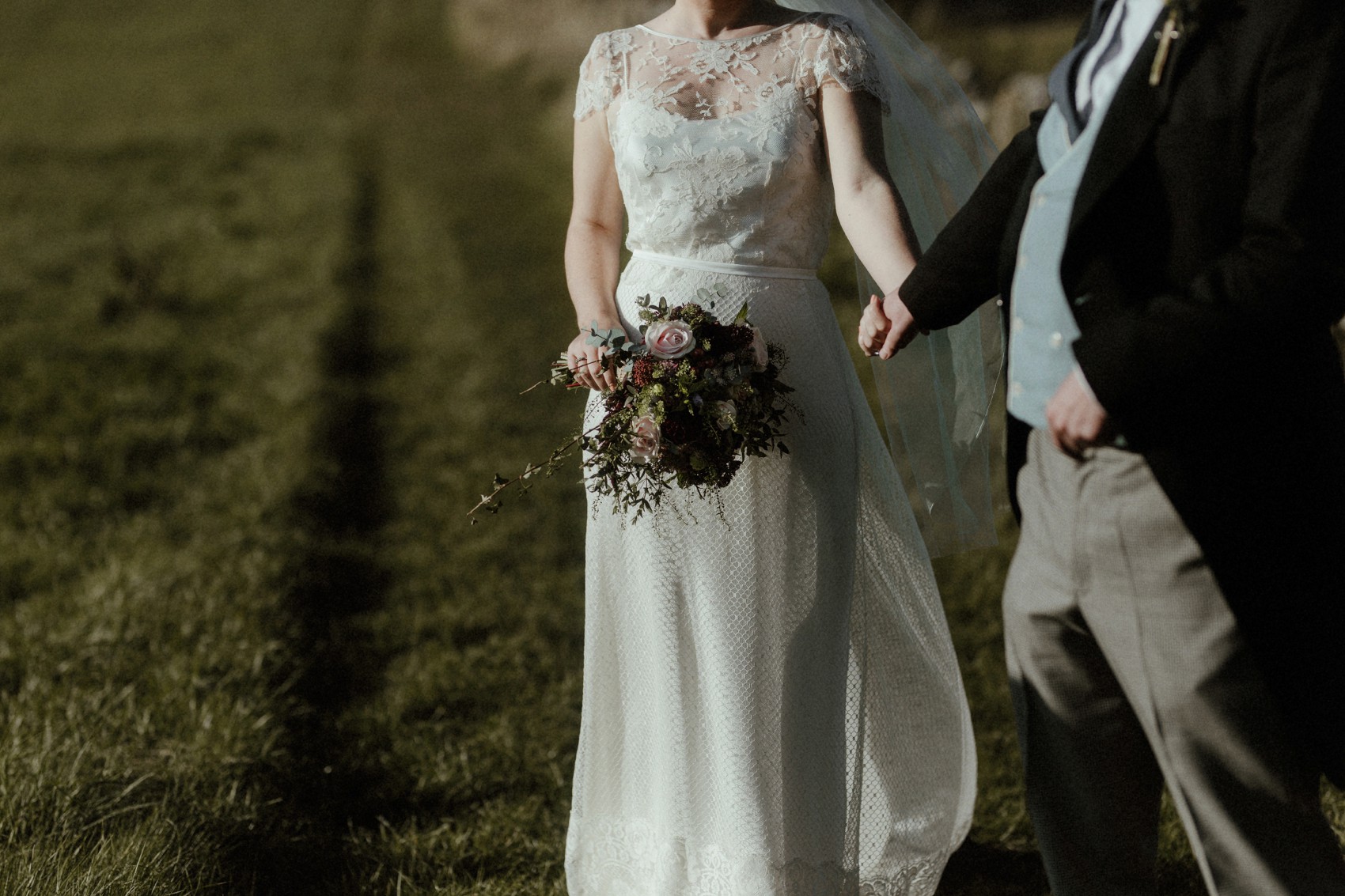  Halfpenny London bride Autumn marquee wedding - A Halfpenny London Dress + Hermione Harbutt Hairband for a Festoon Lights Marquee Wedding at the Family Home