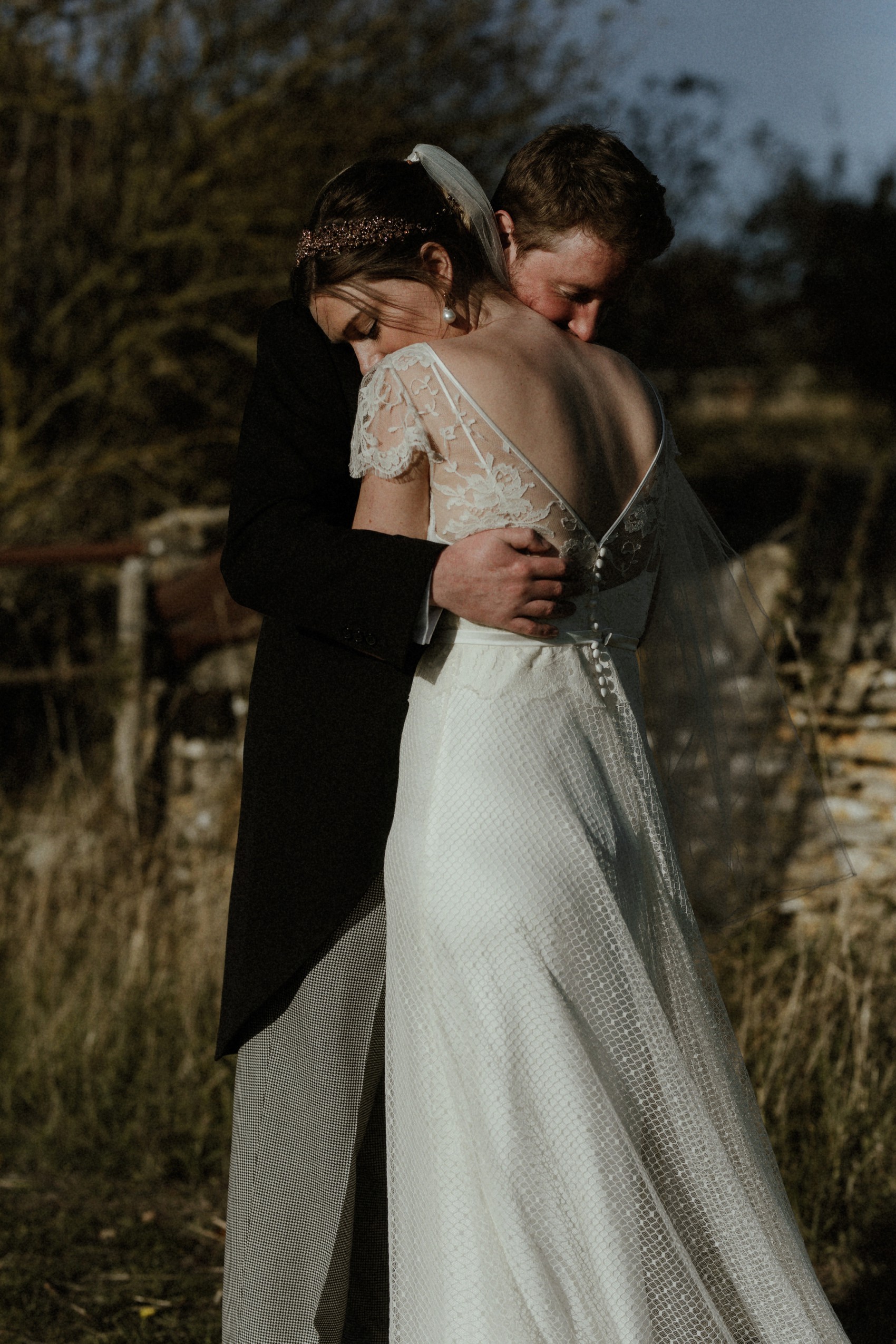  Halfpenny London bride Autumn marquee wedding - A Halfpenny London Dress + Hermione Harbutt Hairband for a Festoon Lights Marquee Wedding at the Family Home