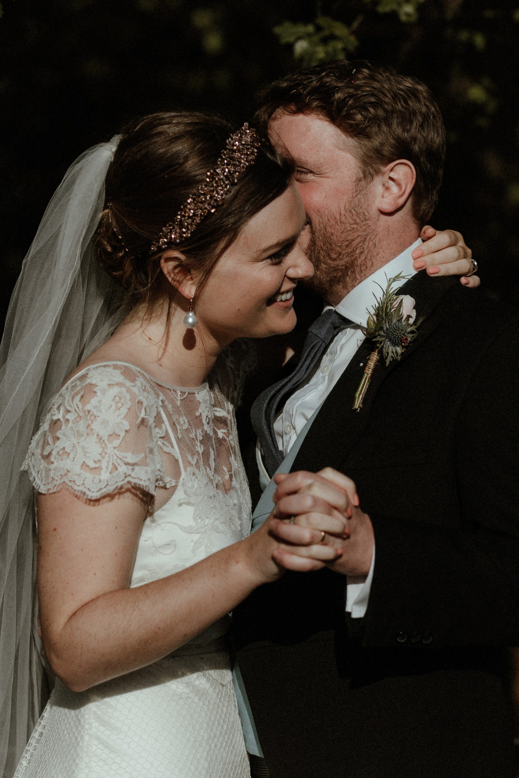  Halfpenny London bride Autumn marquee wedding - A Halfpenny London Dress + Hermione Harbutt Hairband for a Festoon Lights Marquee Wedding at the Family Home