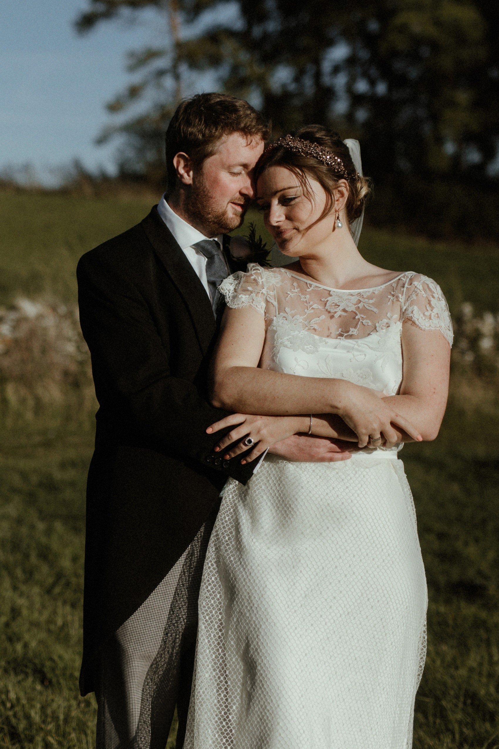  Halfpenny London bride Autumn marquee wedding - A Halfpenny London Dress + Hermione Harbutt Hairband for a Festoon Lights Marquee Wedding at the Family Home