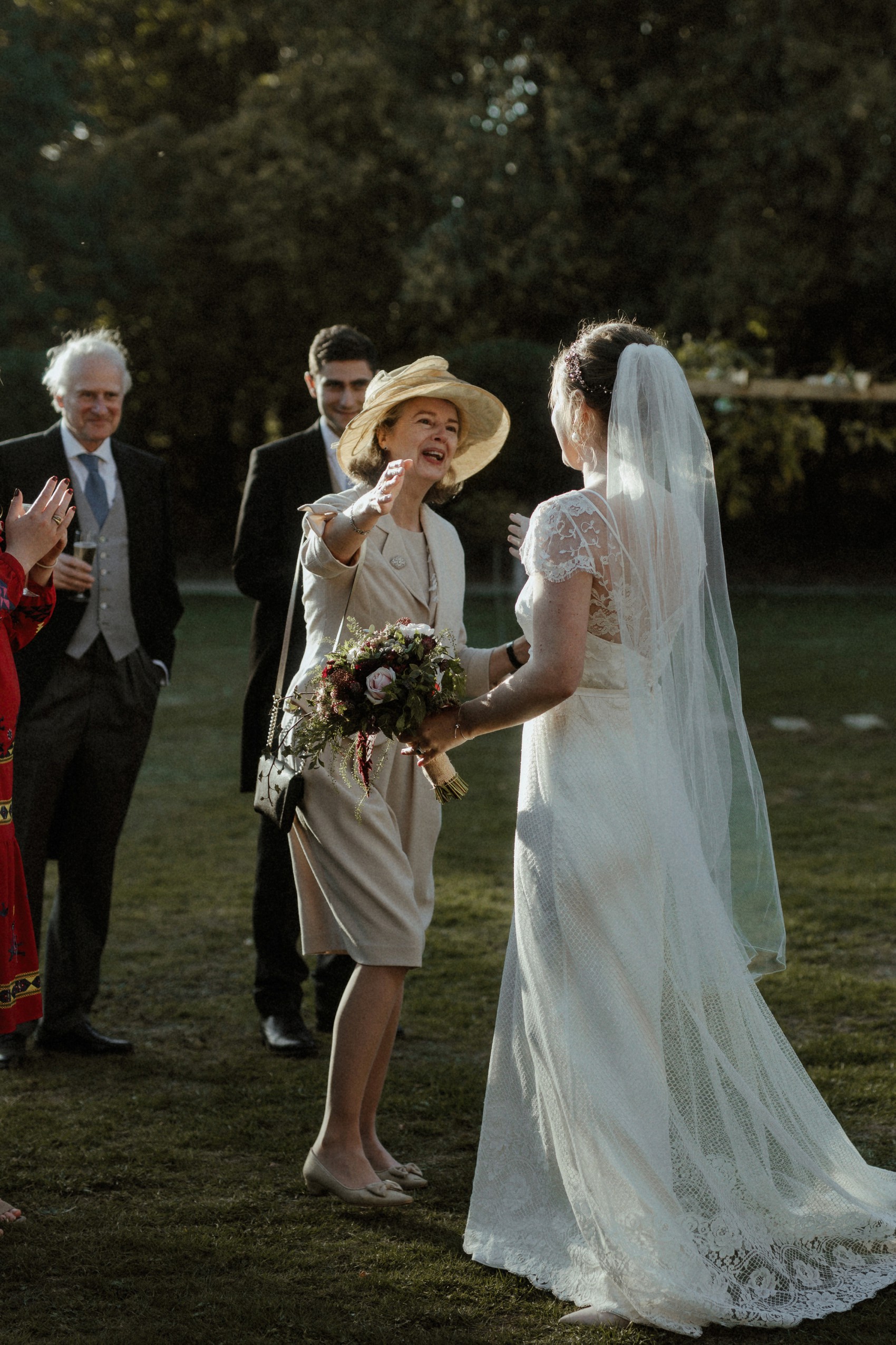  Halfpenny London bride Autumn marquee wedding - A Halfpenny London Dress + Hermione Harbutt Hairband for a Festoon Lights Marquee Wedding at the Family Home