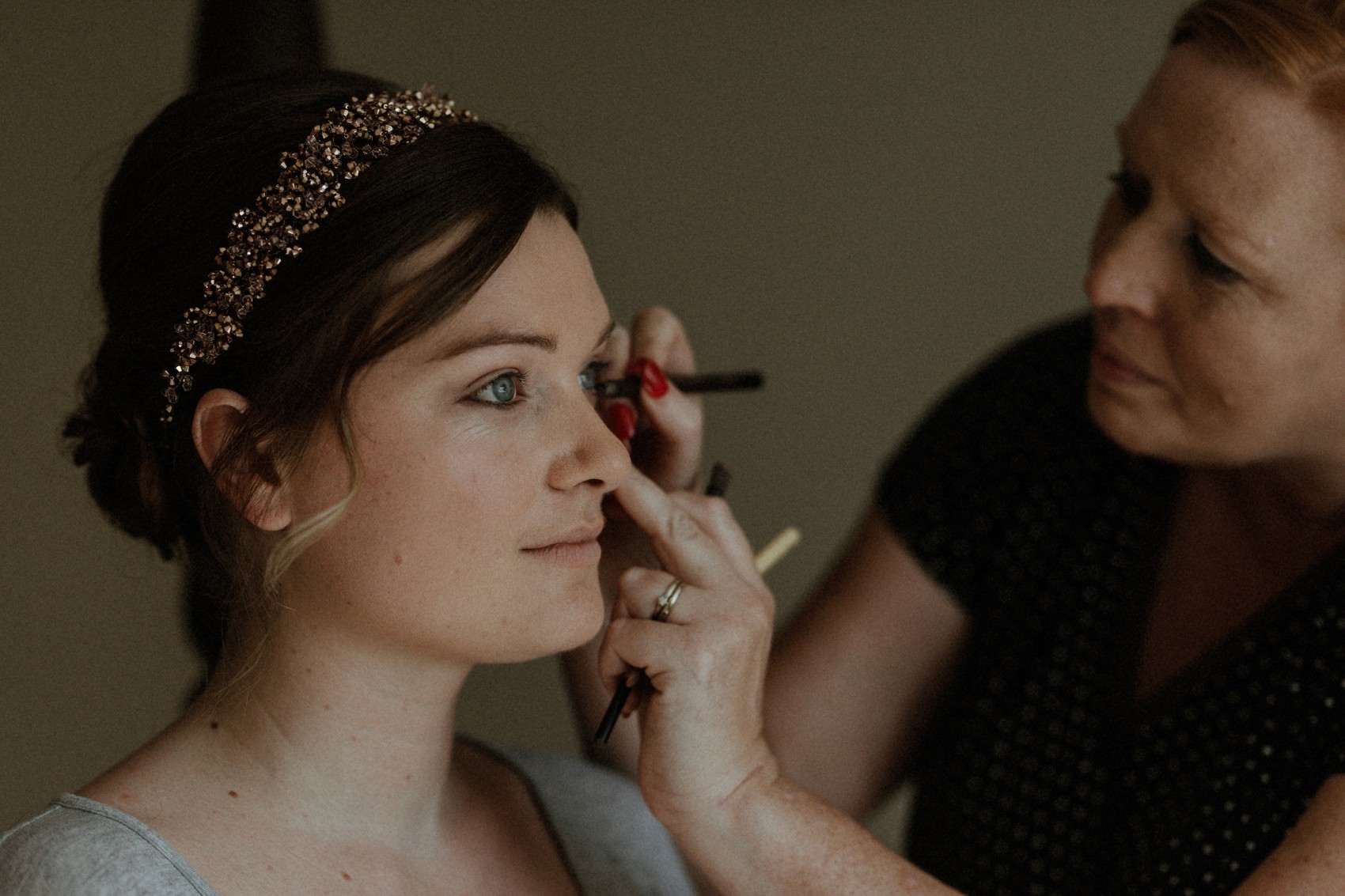  Halfpenny London bride Autumn marquee wedding - A Halfpenny London Dress + Hermione Harbutt Hairband for a Festoon Lights Marquee Wedding at the Family Home