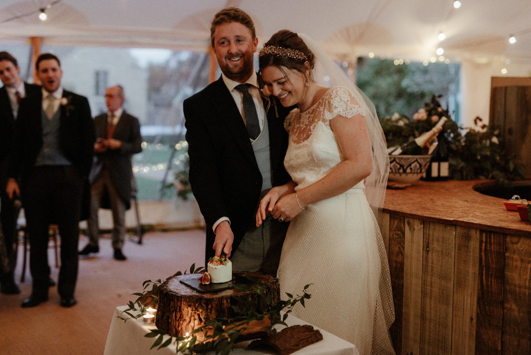  Halfpenny London bride Autumn marquee wedding - A Halfpenny London Dress + Hermione Harbutt Hairband for a Festoon Lights Marquee Wedding at the Family Home