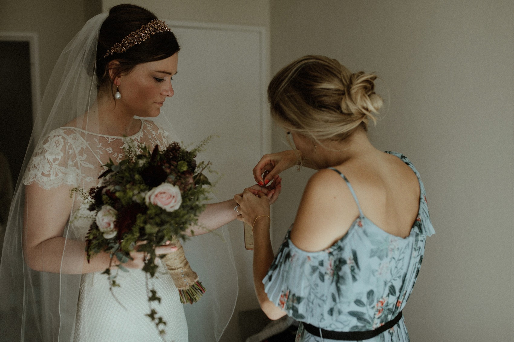  Halfpenny London bride Autumn marquee wedding - A Halfpenny London Dress + Hermione Harbutt Hairband for a Festoon Lights Marquee Wedding at the Family Home