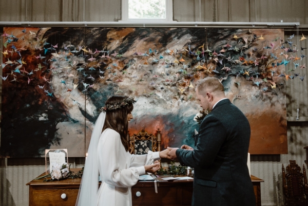 A Bride in Alexandra Grecco, 1000 Papercranes and an Irish Forest Wedding