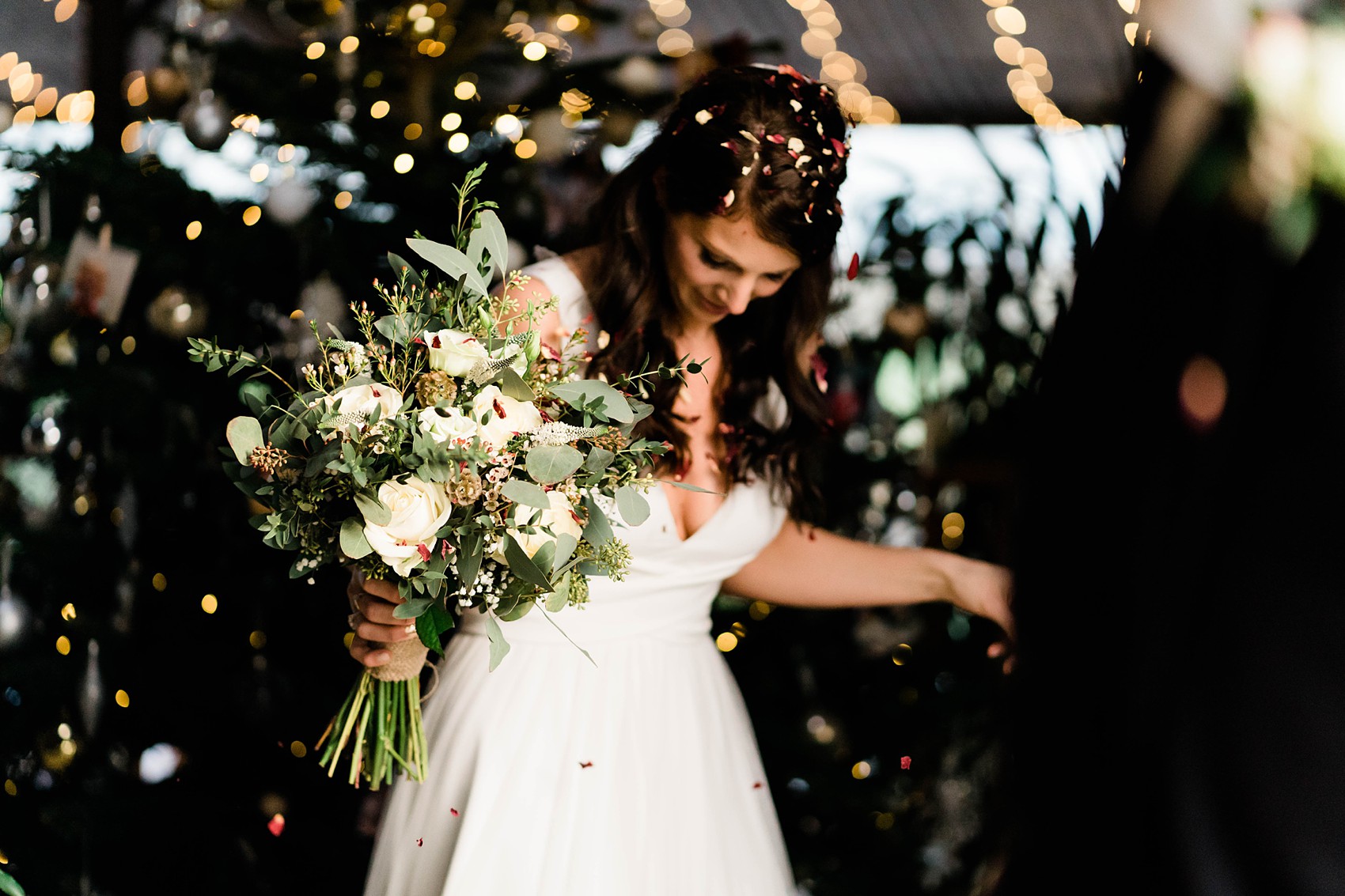 Charlie Brear dress Christmas festive wedding  - A Charlie Brear Dress & Cosy Christmas Vibes for a Festive Winter Barn Wedding