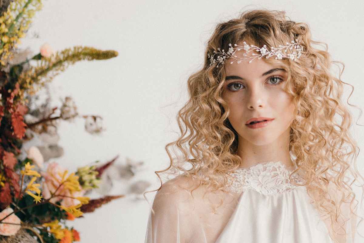 Curly haired bride Anastasia by debbiecarlisle.com £ - How To Style Wedding Hair Accessories With Curly Hair, Debbie Carlisle + Top Hair Care Tips for Curly Haired Brides