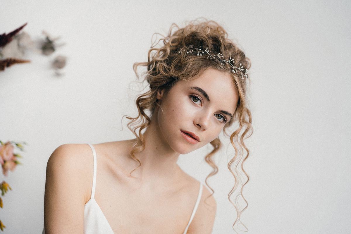 Curly haired bride Celeste by debbiecarlisle.com £ - How To Style Wedding Hair Accessories With Curly Hair, Debbie Carlisle + Top Hair Care Tips for Curly Haired Brides