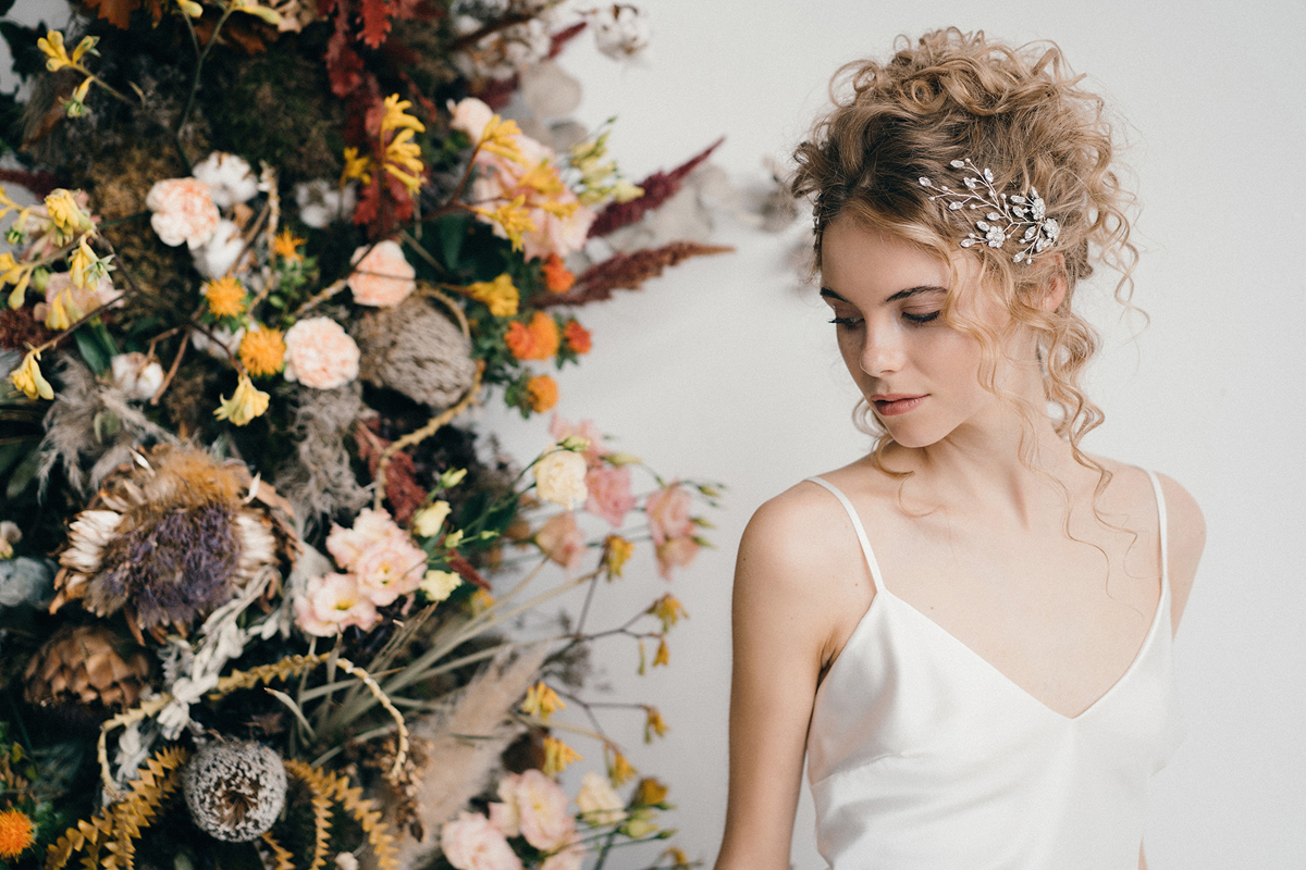 Curly haired bride Ella by debbiecarlisle.com £ - How To Style Wedding Hair Accessories With Curly Hair, Debbie Carlisle + Top Hair Care Tips for Curly Haired Brides