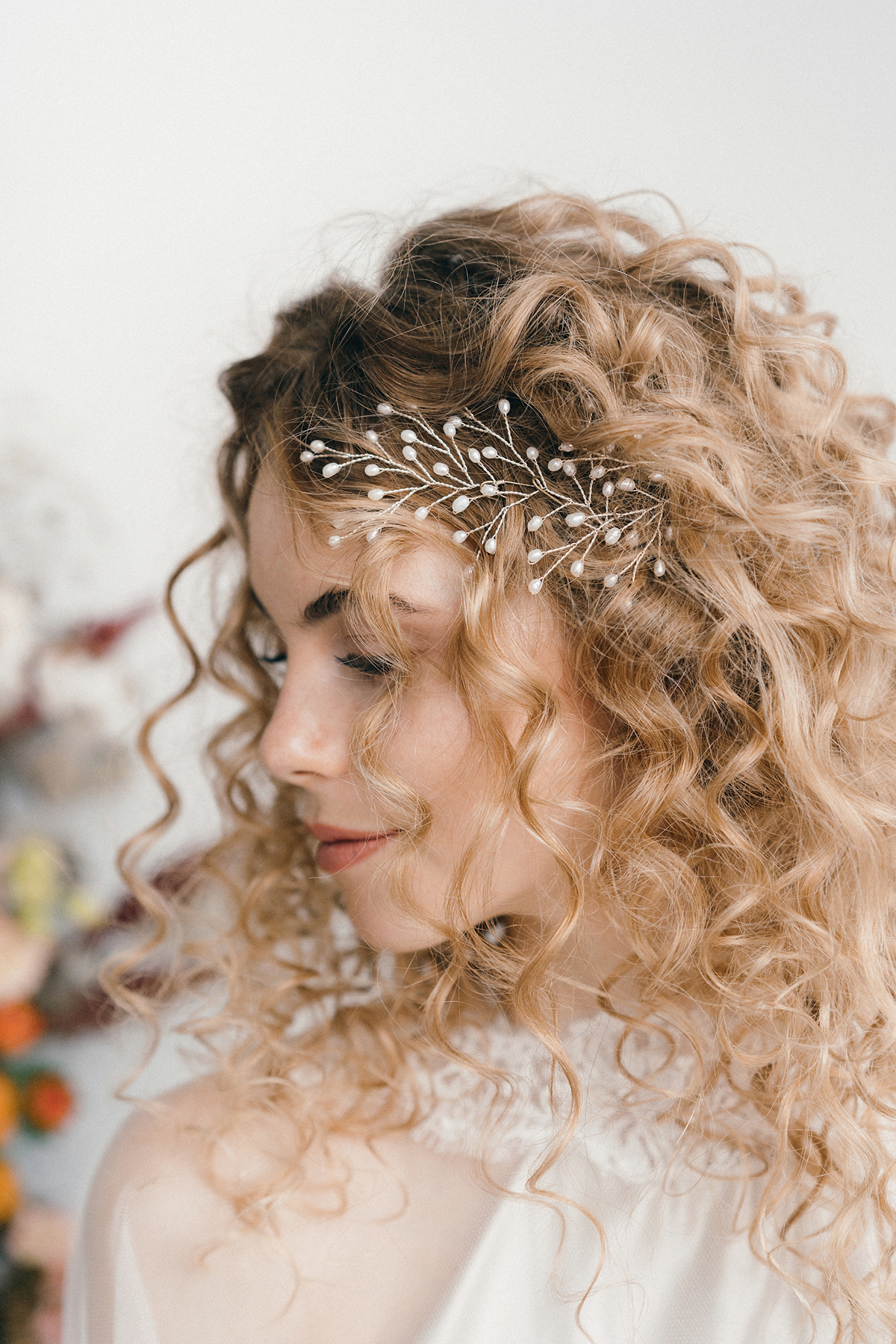 Curly haired bride May hairpin trio set by debbiecarlisle.com £ - How To Style Wedding Hair Accessories With Curly Hair, Debbie Carlisle + Top Hair Care Tips for Curly Haired Brides