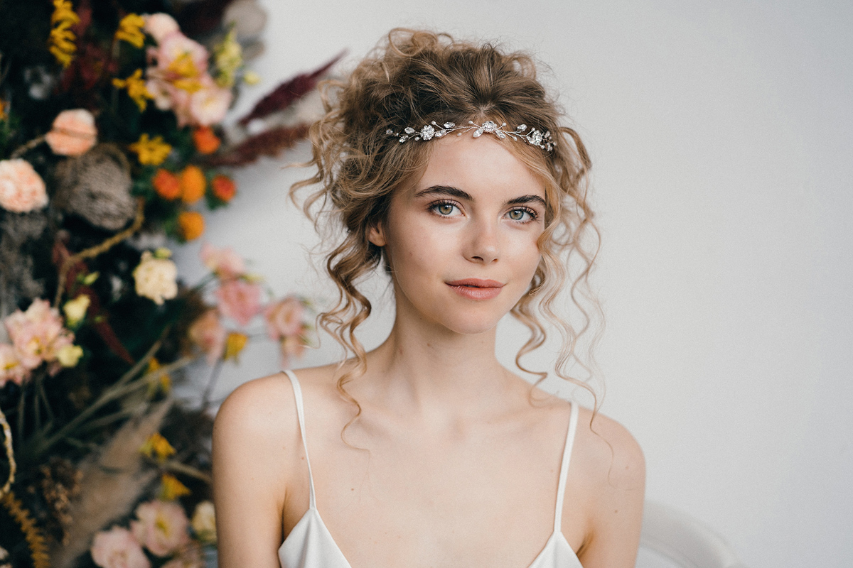 Curly haired bride Thea by debbiecarlisle.com £ - How To Style Wedding Hair Accessories With Curly Hair, Debbie Carlisle + Top Hair Care Tips for Curly Haired Brides