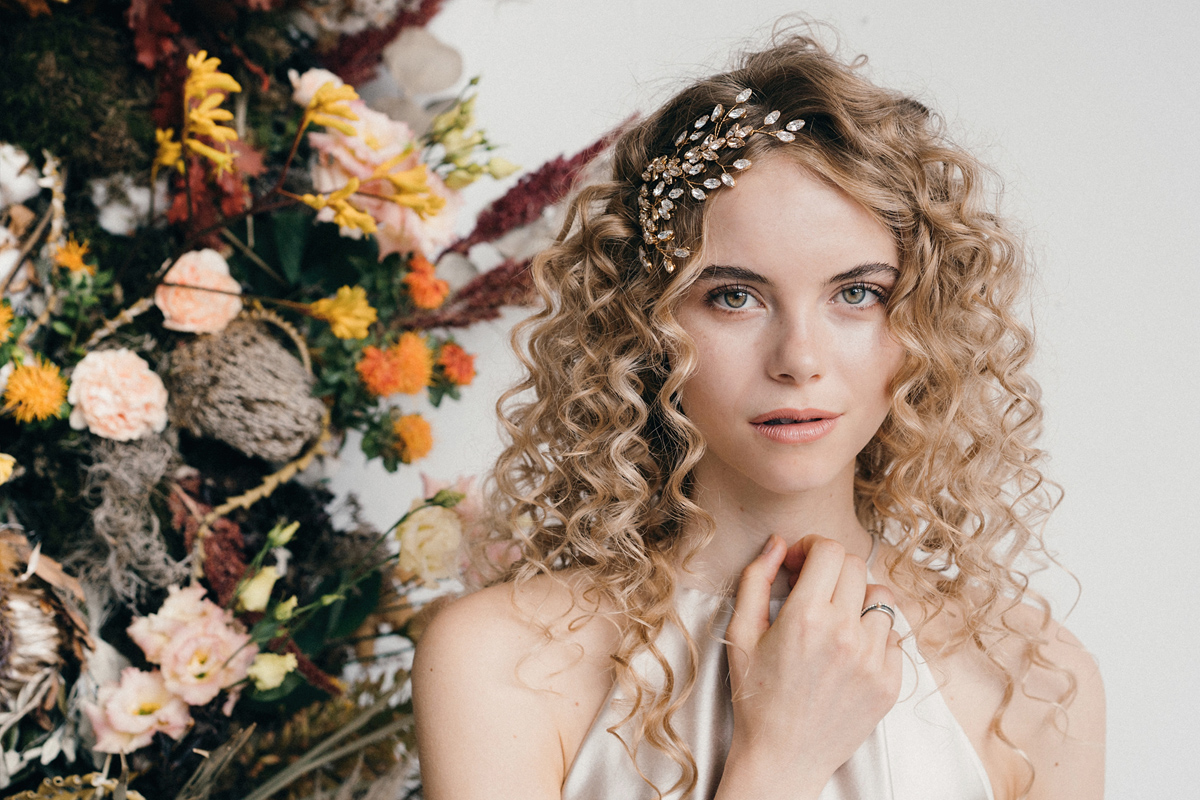 Curly haired bride Three Nova hairpins by debbiecarlisle.com £195 for trio set