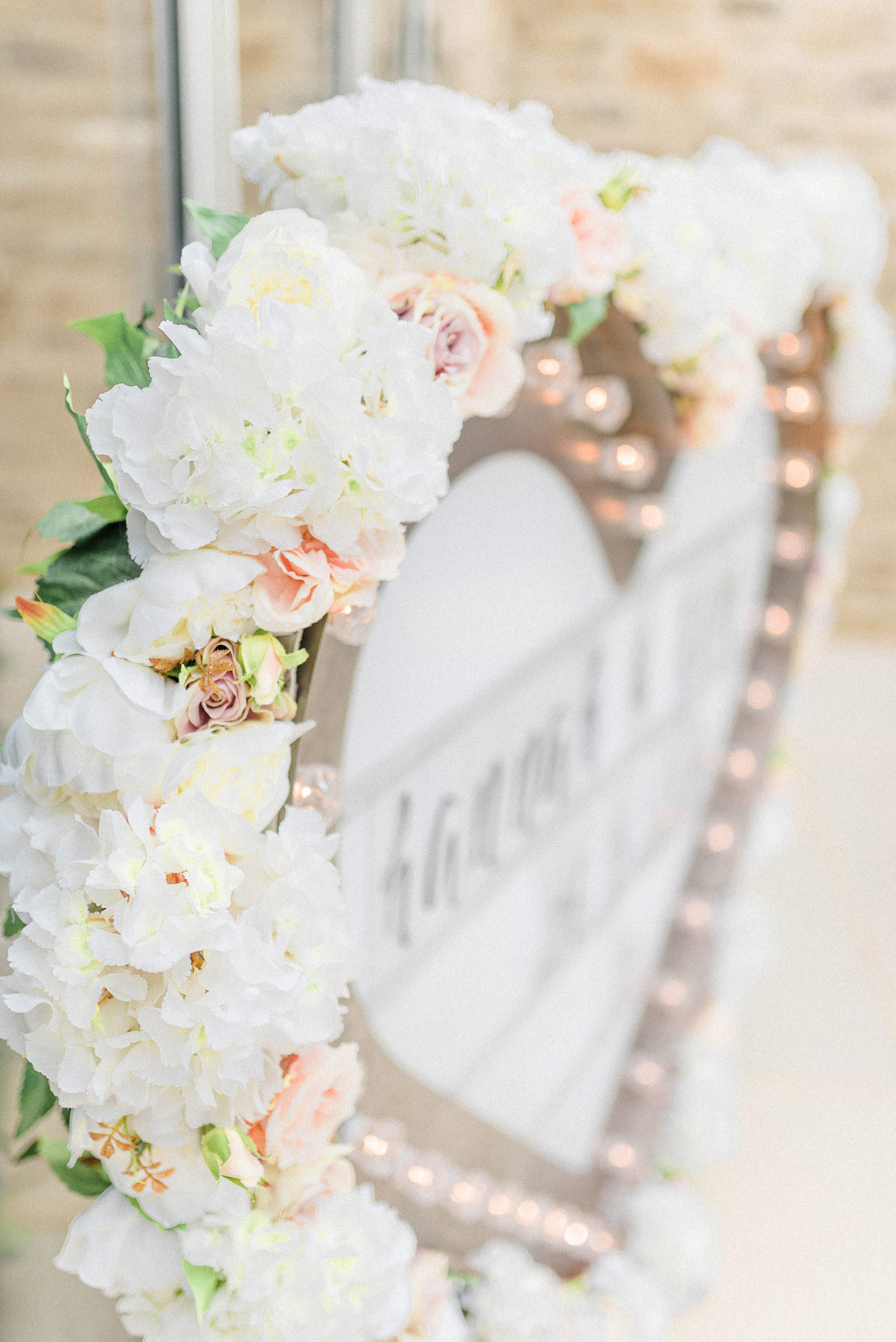 Floral giant light up heart wedding decor