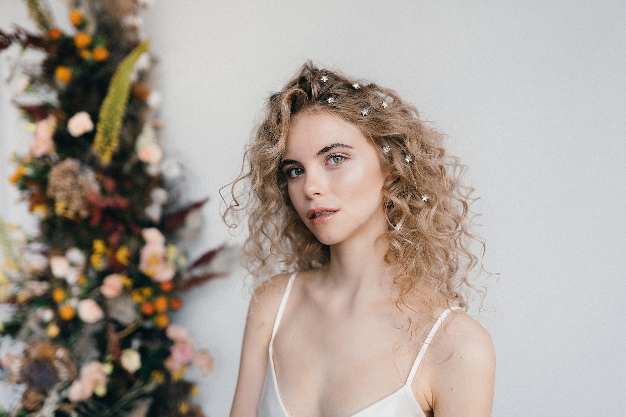 Star silver swarovski briadl hairpins Debblie Carlisle - How To Style Wedding Hair Accessories With Curly Hair, Debbie Carlisle + Top Hair Care Tips for Curly Haired Brides