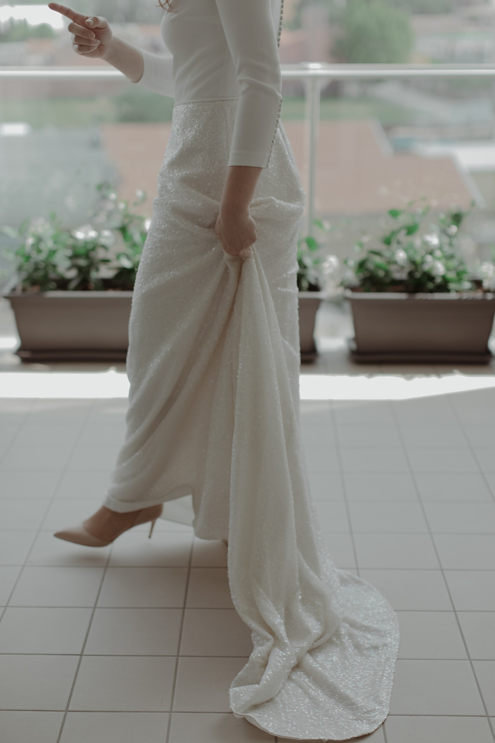 Stylish intimate Italian elopement sequin wedding dress 9 1