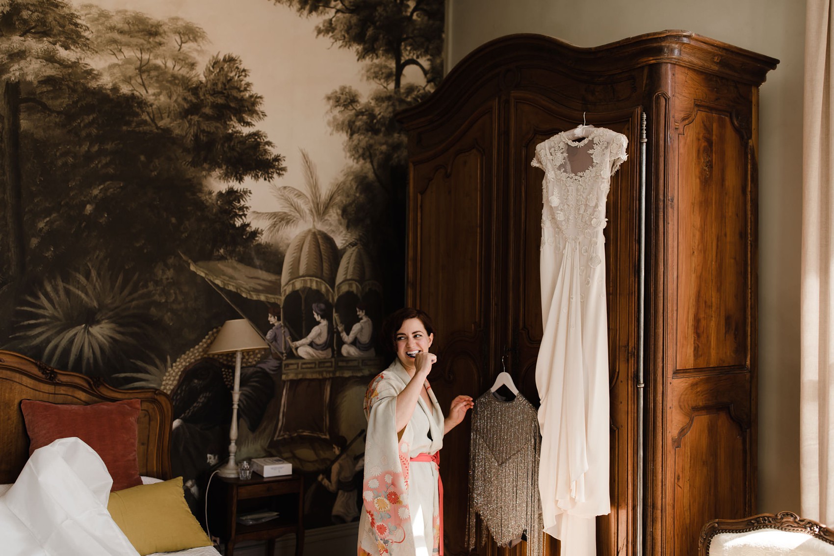 Temperley London bride French Chateau wedding  - A Temperley London Dress, Velvet, Tweed + Jewel Tones for a Joyful Chateau Wedding in South West France