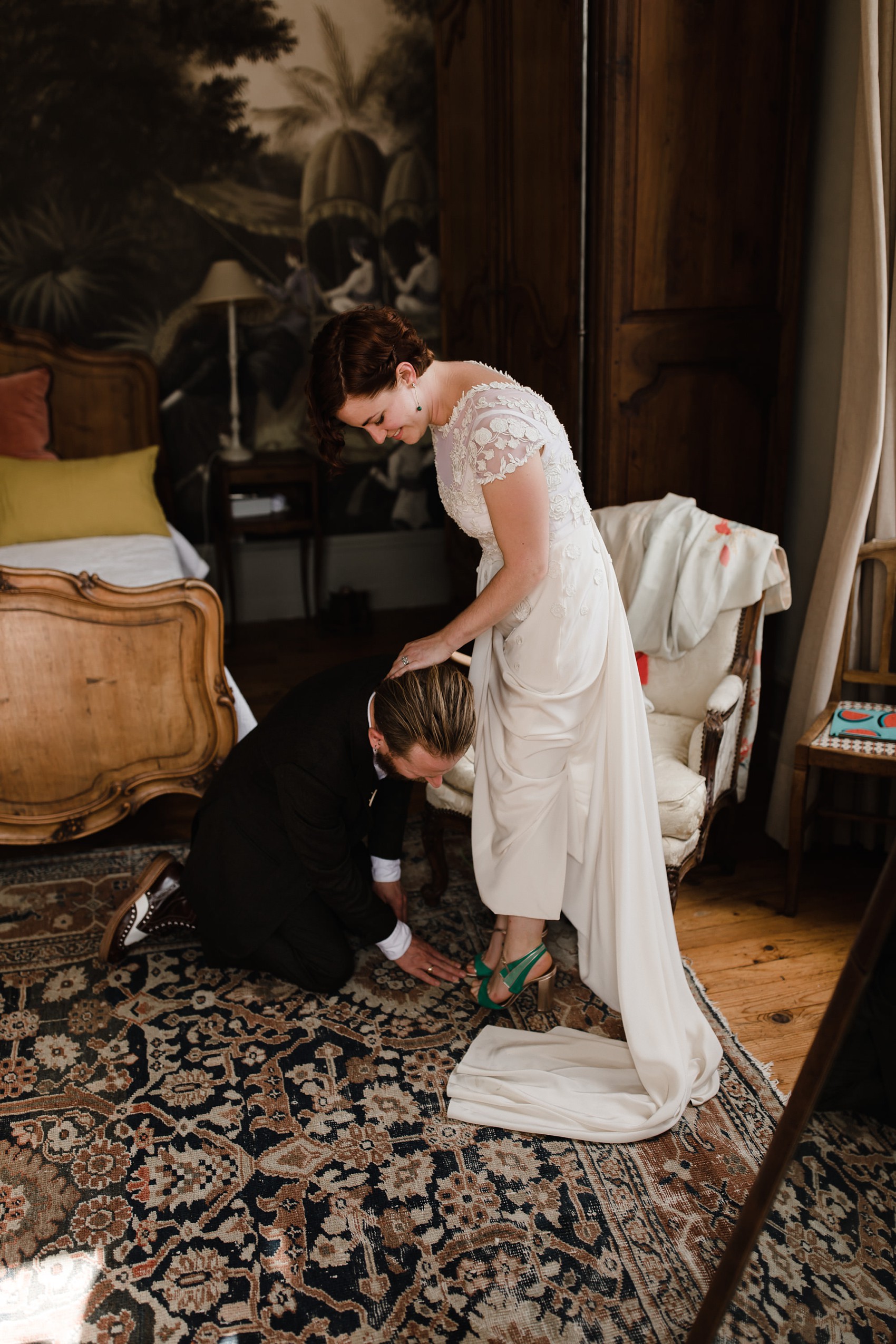 Temperley London bride French Chateau wedding  - A Temperley London Dress, Velvet, Tweed + Jewel Tones for a Joyful Chateau Wedding in South West France