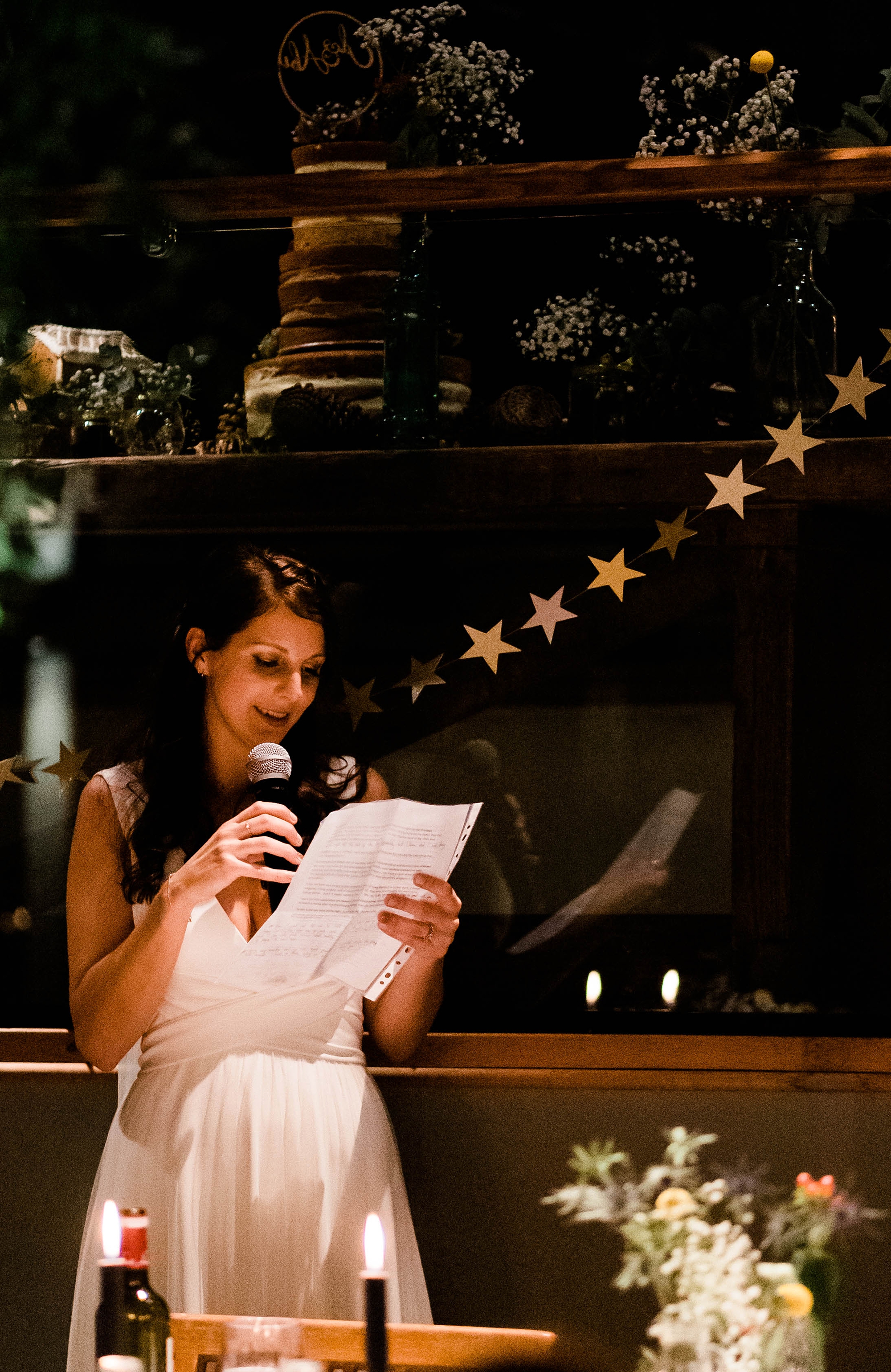 bride giving a speech winter wedding