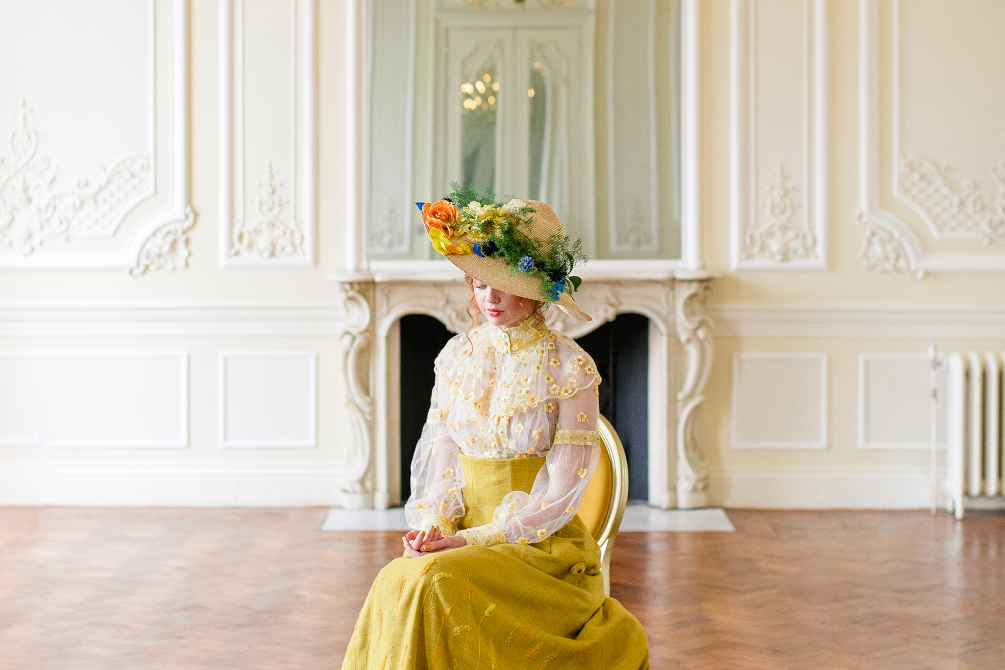 straw hat yellow skirt bride wedding