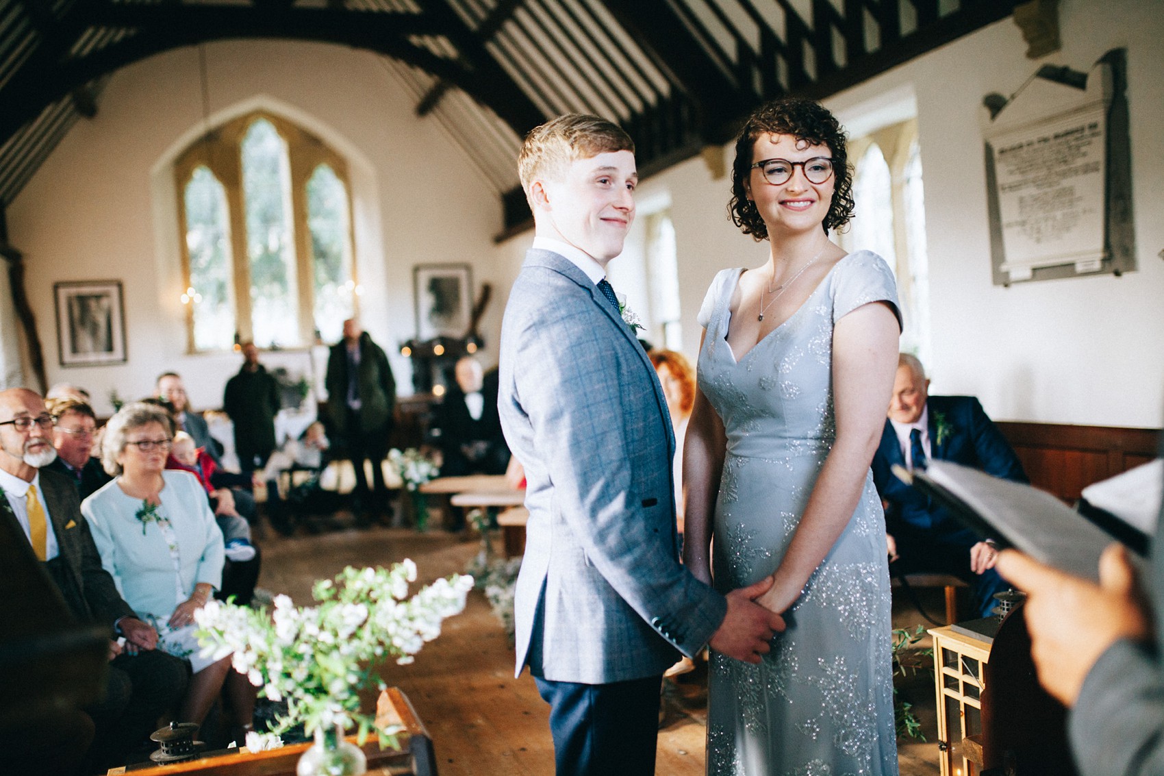  Grey Hayley Paige dress bride in glasses - A Grey Hayley Paige Dress + a Bride in Glasses for a Dog Friendly North Wales Wedding in a Deconsecrated Medieval Church