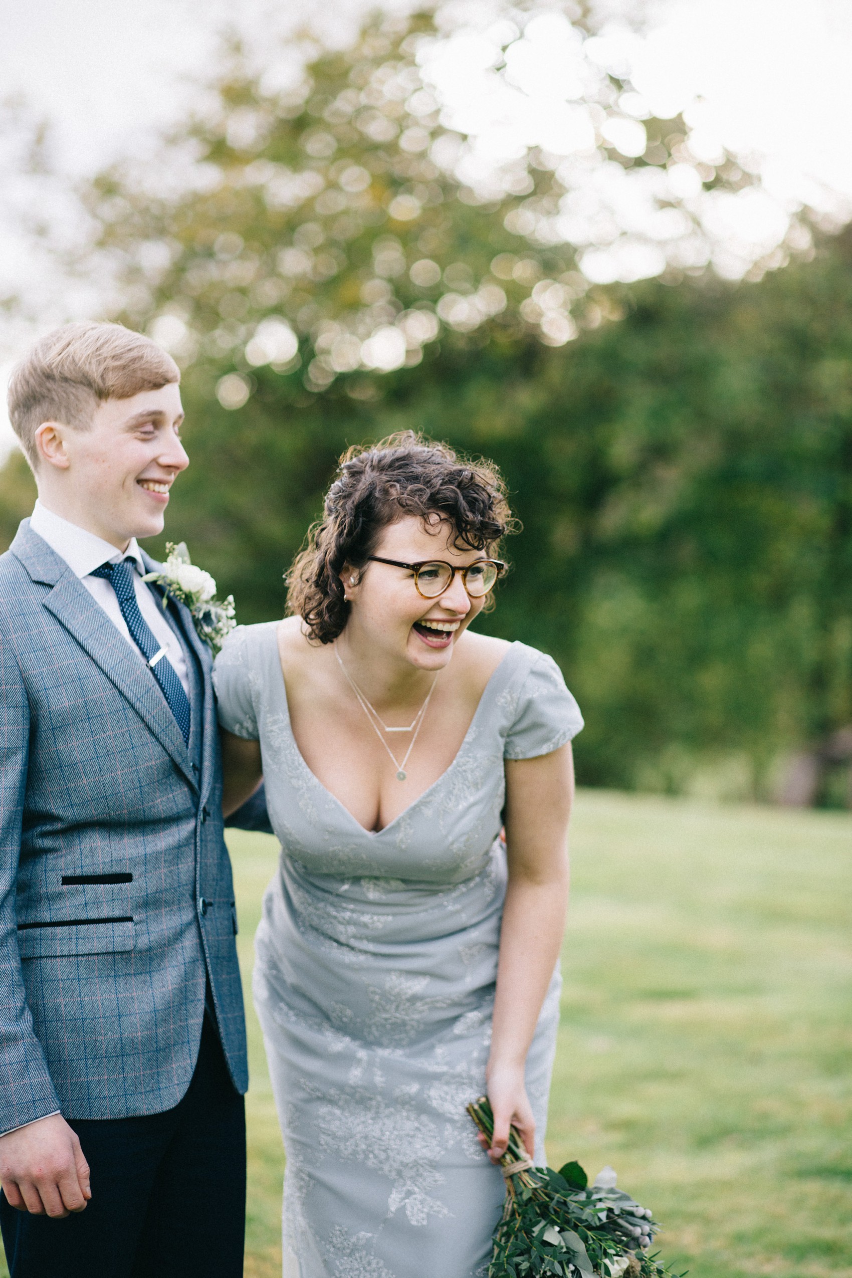  Grey Hayley Paige dress bride in glasses - A Grey Hayley Paige Dress + a Bride in Glasses for a Dog Friendly North Wales Wedding in a Deconsecrated Medieval Church