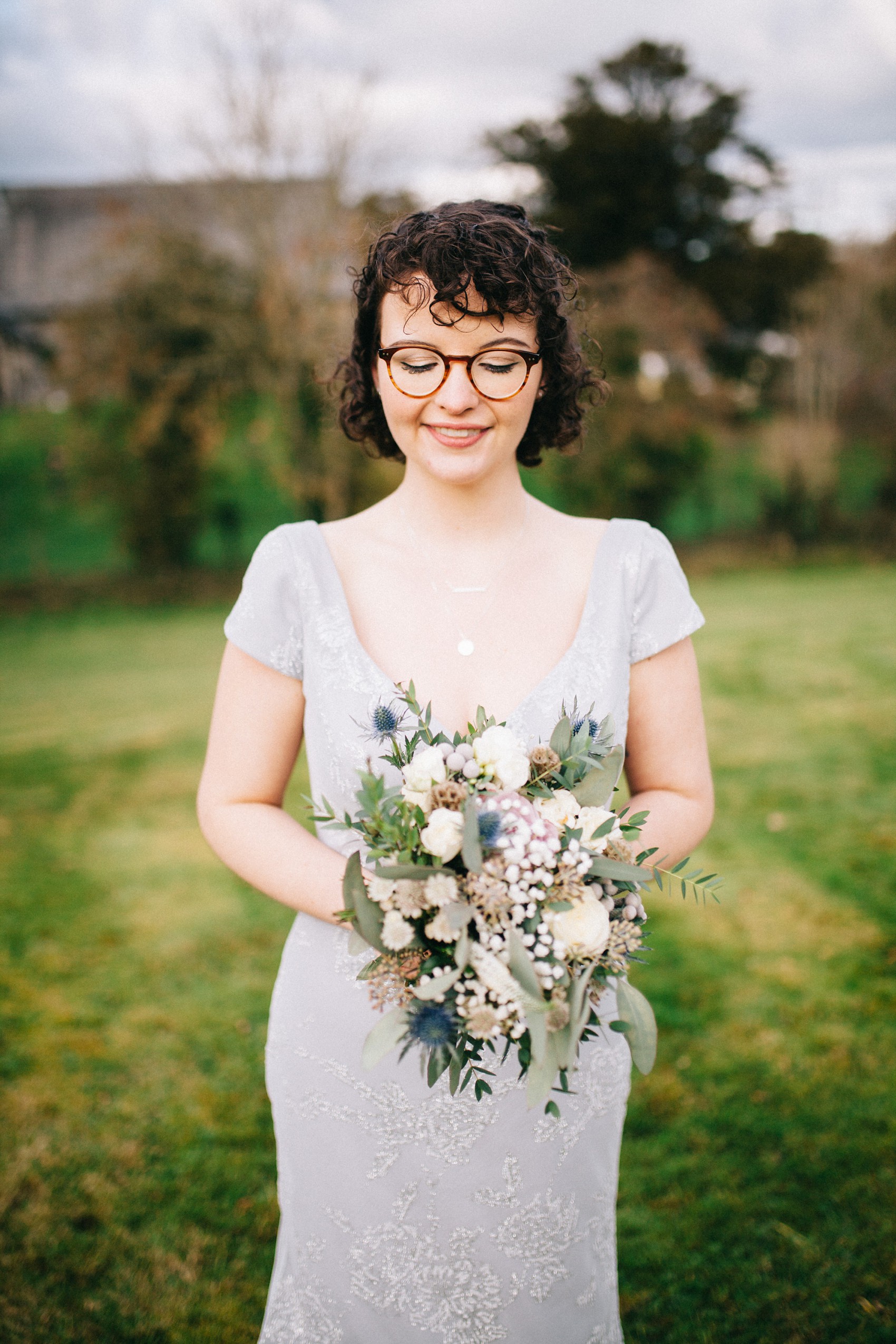  Grey Hayley Paige dress bride in glasses - A Grey Hayley Paige Dress + a Bride in Glasses for a Dog Friendly North Wales Wedding in a Deconsecrated Medieval Church