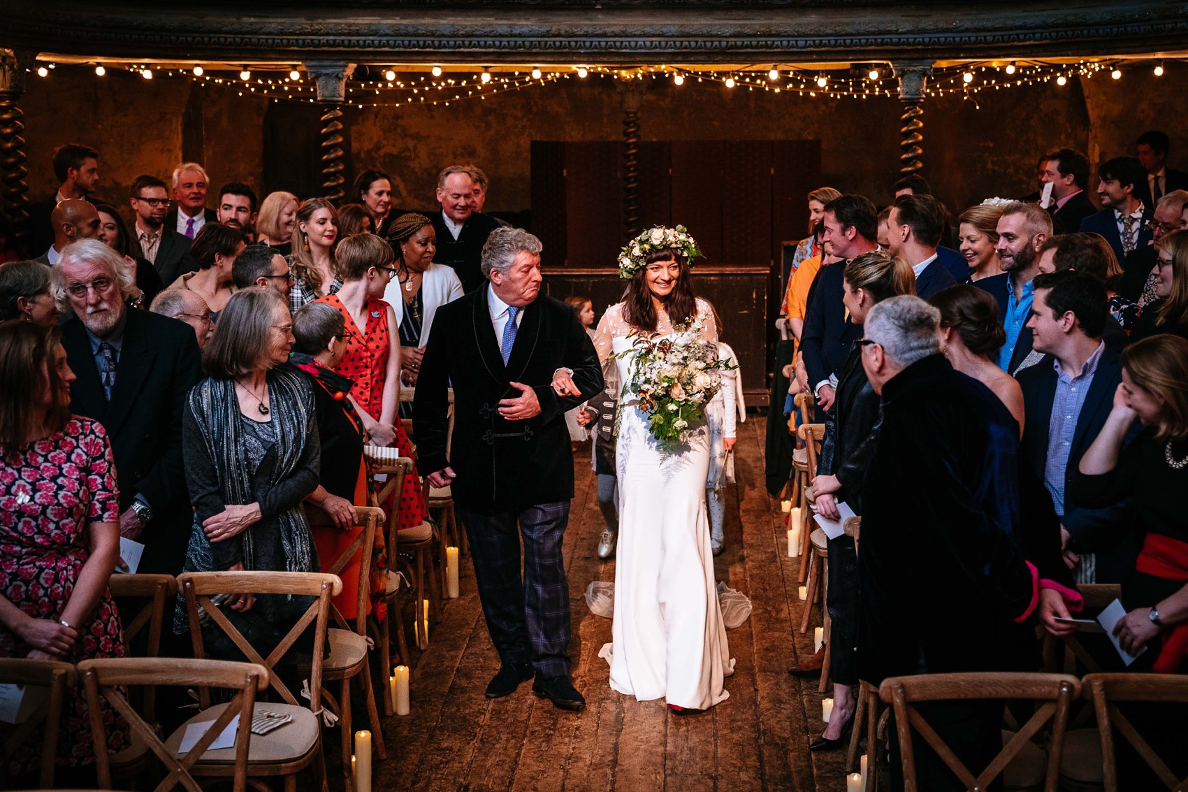  Wiltons Hall Wedding Bo Luca bride - A Bo & Luca Bride in a Floral Crown for a Beautiful, Blended Family Wedding at Wilton's Music Hall