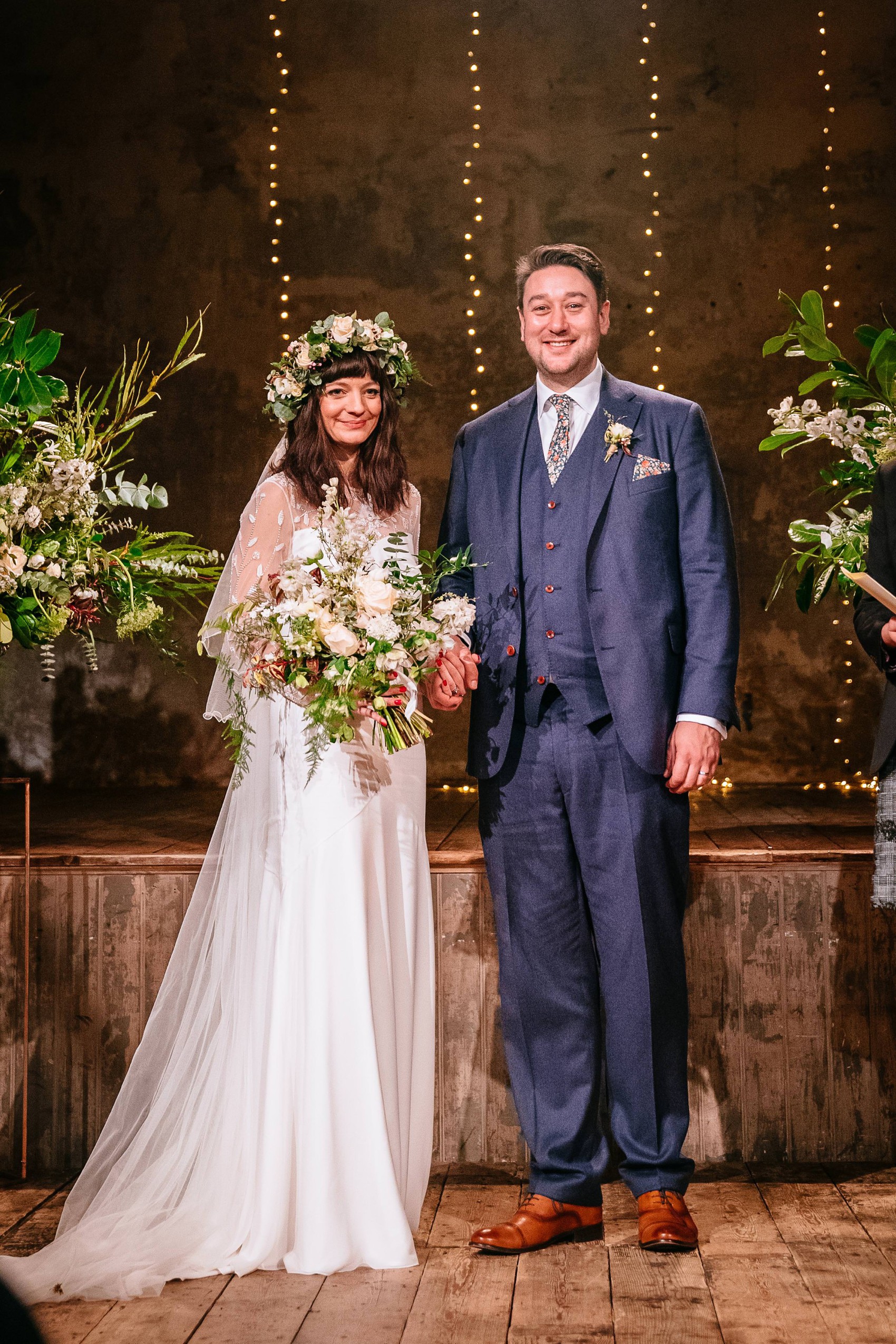  Wiltons Hall Wedding Bo Luca bride - A Bo & Luca Bride in a Floral Crown for a Beautiful, Blended Family Wedding at Wilton's Music Hall