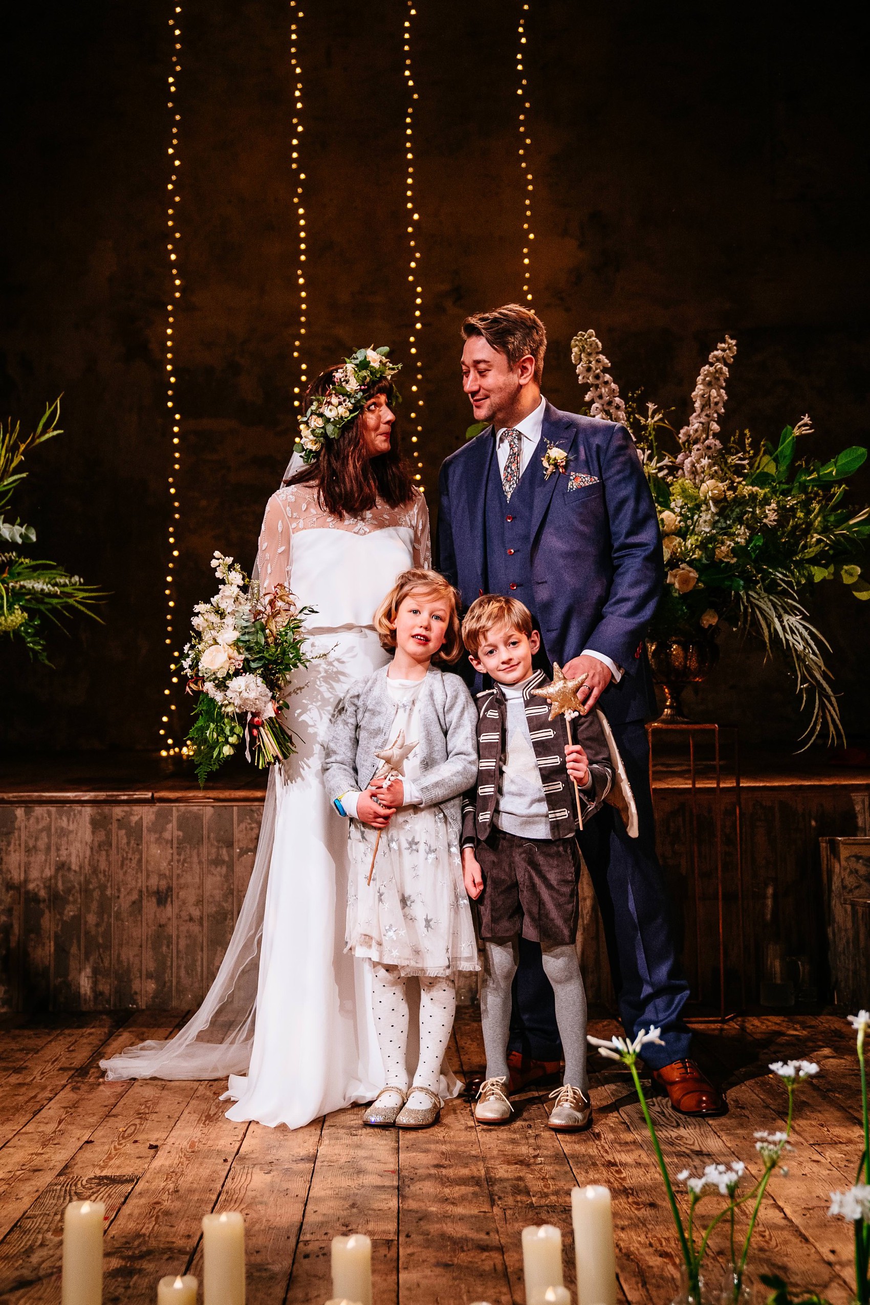  Wiltons Hall Wedding Bo Luca bride - A Bo & Luca Bride in a Floral Crown for a Beautiful, Blended Family Wedding at Wilton's Music Hall