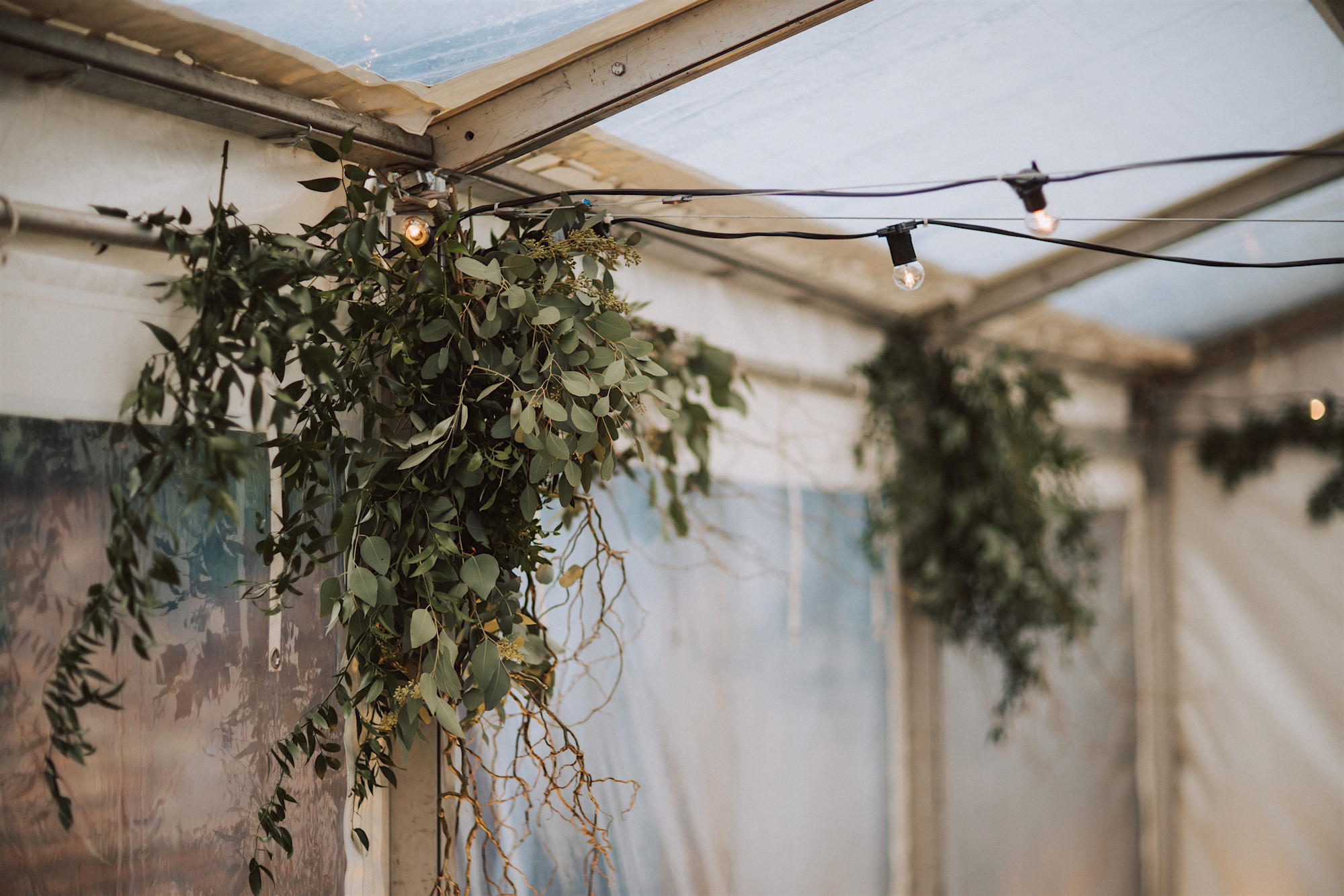 Hanging wedding greenery - A Mademoiselle de Guise Dress + Contemporary, Candlelit Festive Winter Wedding