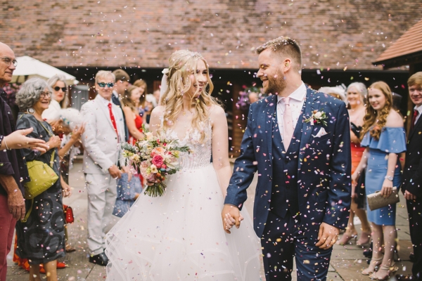 A Blush Hayley Paige Dress for a Romantic + Whimsical English Country Garden Inspired Barn Wedding