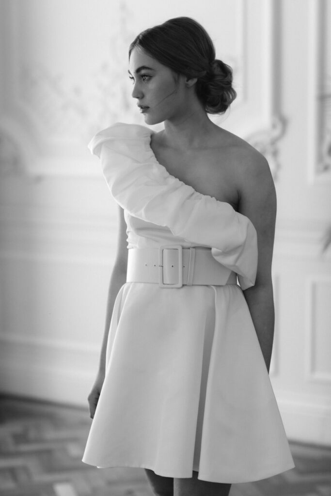 asymmetrical neckline wedding dress 