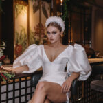 Short puff sleeve wedding dress