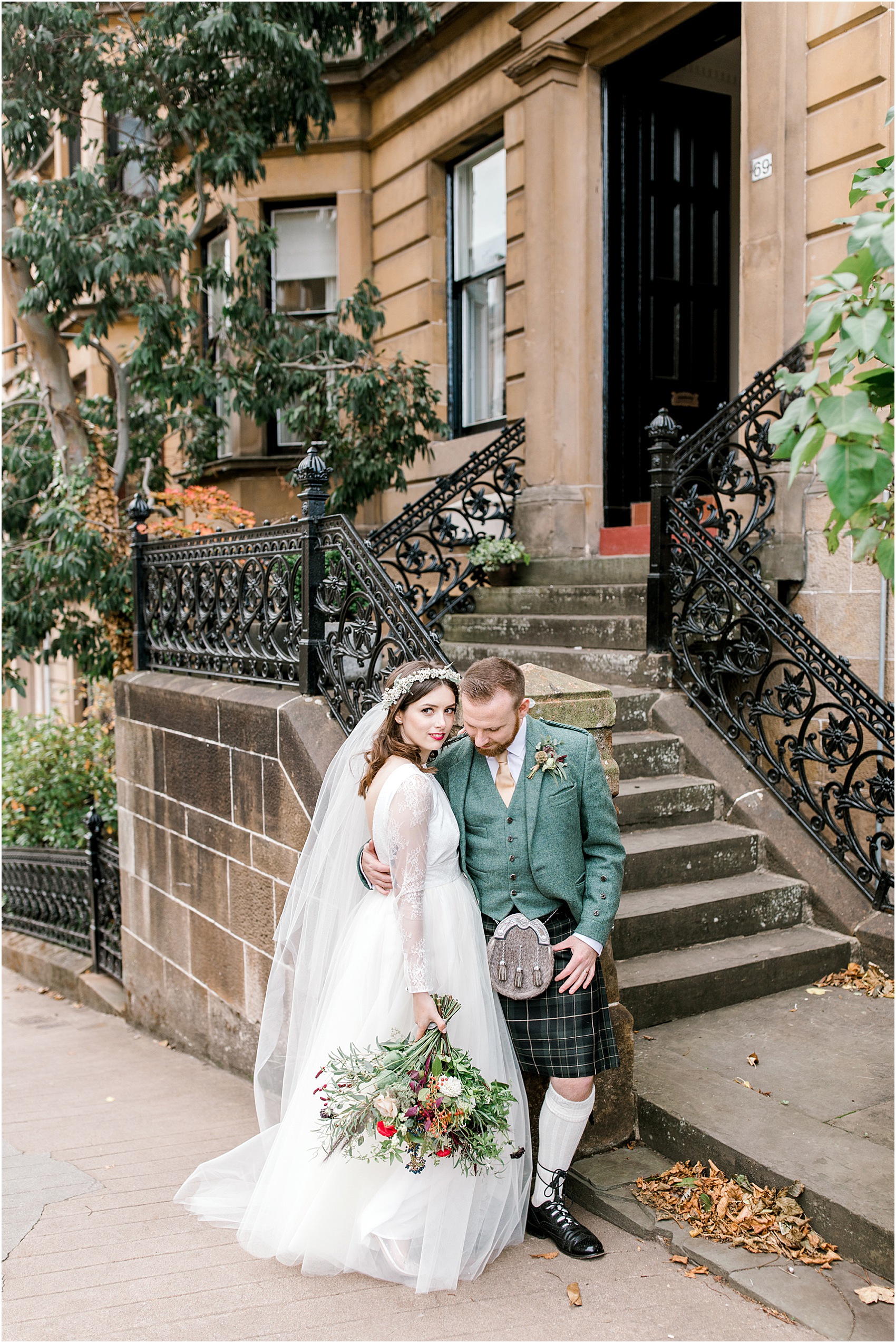 Ailsa Munro dress waxflower crown Glasgow wedding 29