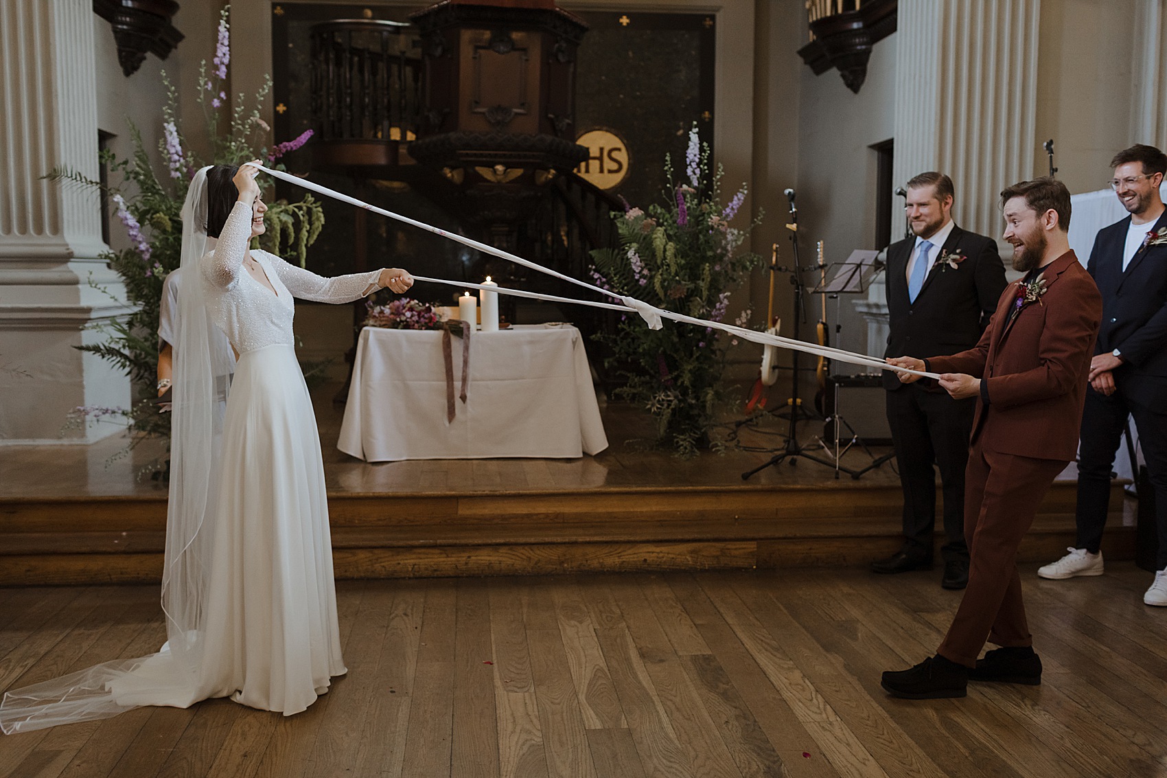 Andrea Hawkes bride Glasgow city wedding  - A Modern, Sequin + Backless Andrea Hawkes Dress for a Stylish Glasgow City Wedding full of Flowers and Joy