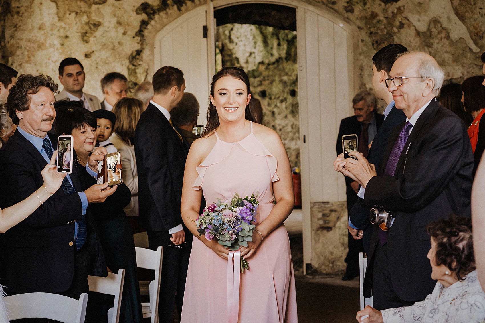 Blush pink Catherine Deane wedding dress  - A Blush Pink Catherine Deane Dress for a Welsh Castle Wedding With 700 Japanese Origami Paper Cranes