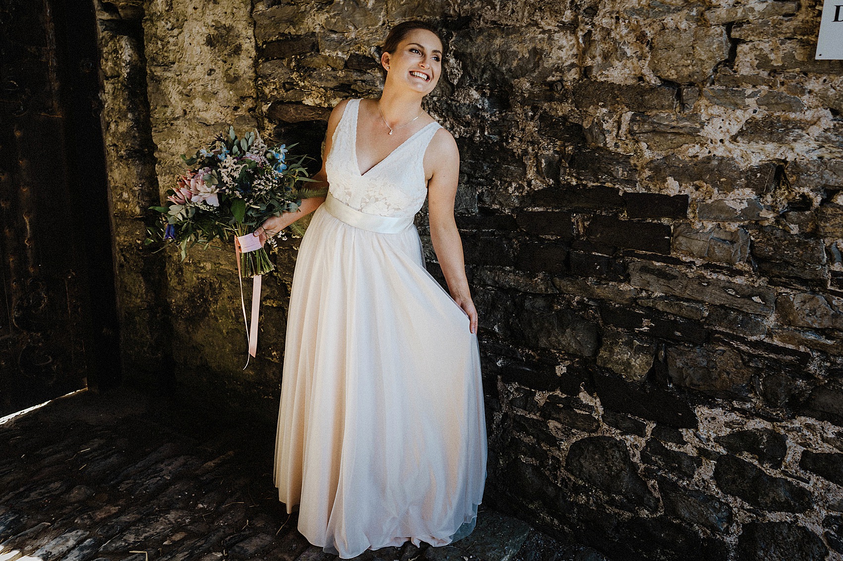 Blush pink Catherine Deane wedding dress  - A Blush Pink Catherine Deane Dress for a Welsh Castle Wedding With 700 Japanese Origami Paper Cranes