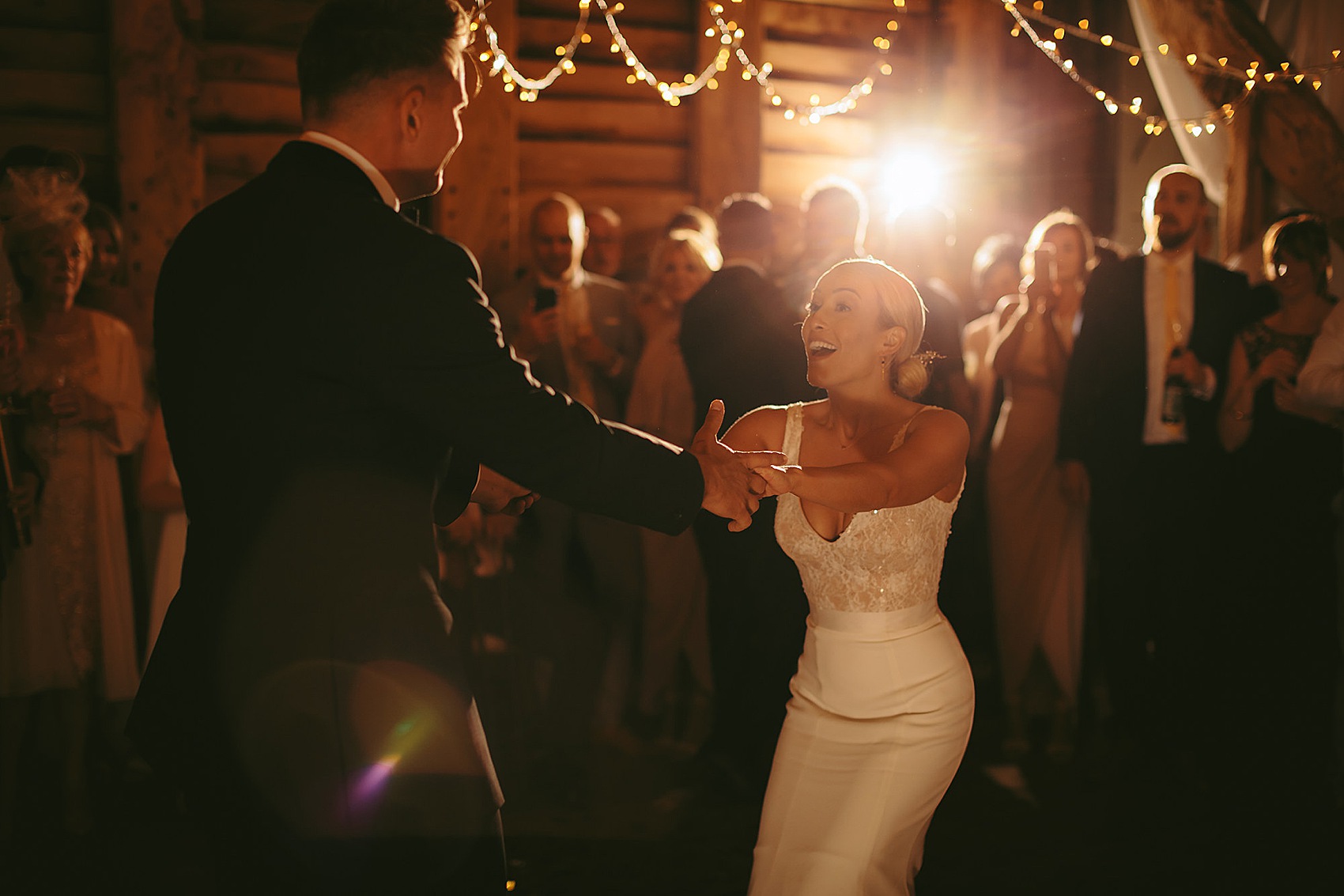 Elegant Caroline Castigliano bride  - A Caroline Castigliano Dress with a Lace Overskirt for a Contemporary Classic Black + Gold Barn Wedding