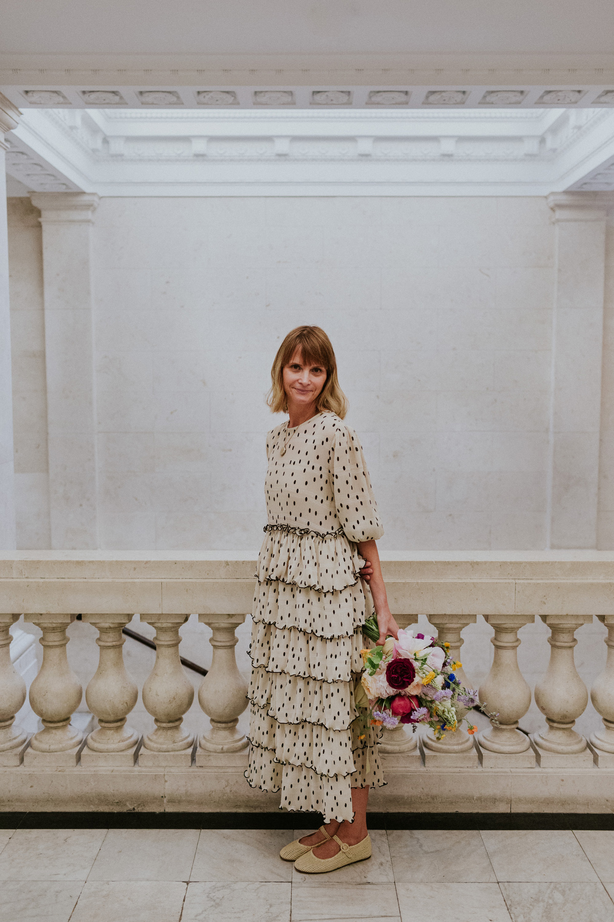 Polka dot dress intimate London wedding 10