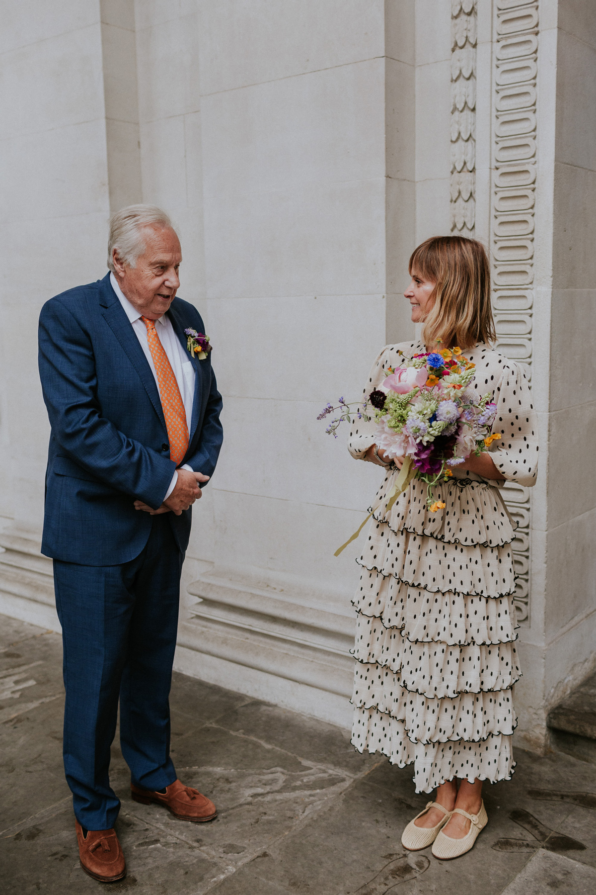 Polka dot dress intimate London wedding  - A Ruffled Polka Dot Dress and Vintage Wicker Bag for an Intimate, Rainy Day London Wedding with Afternoon Tea