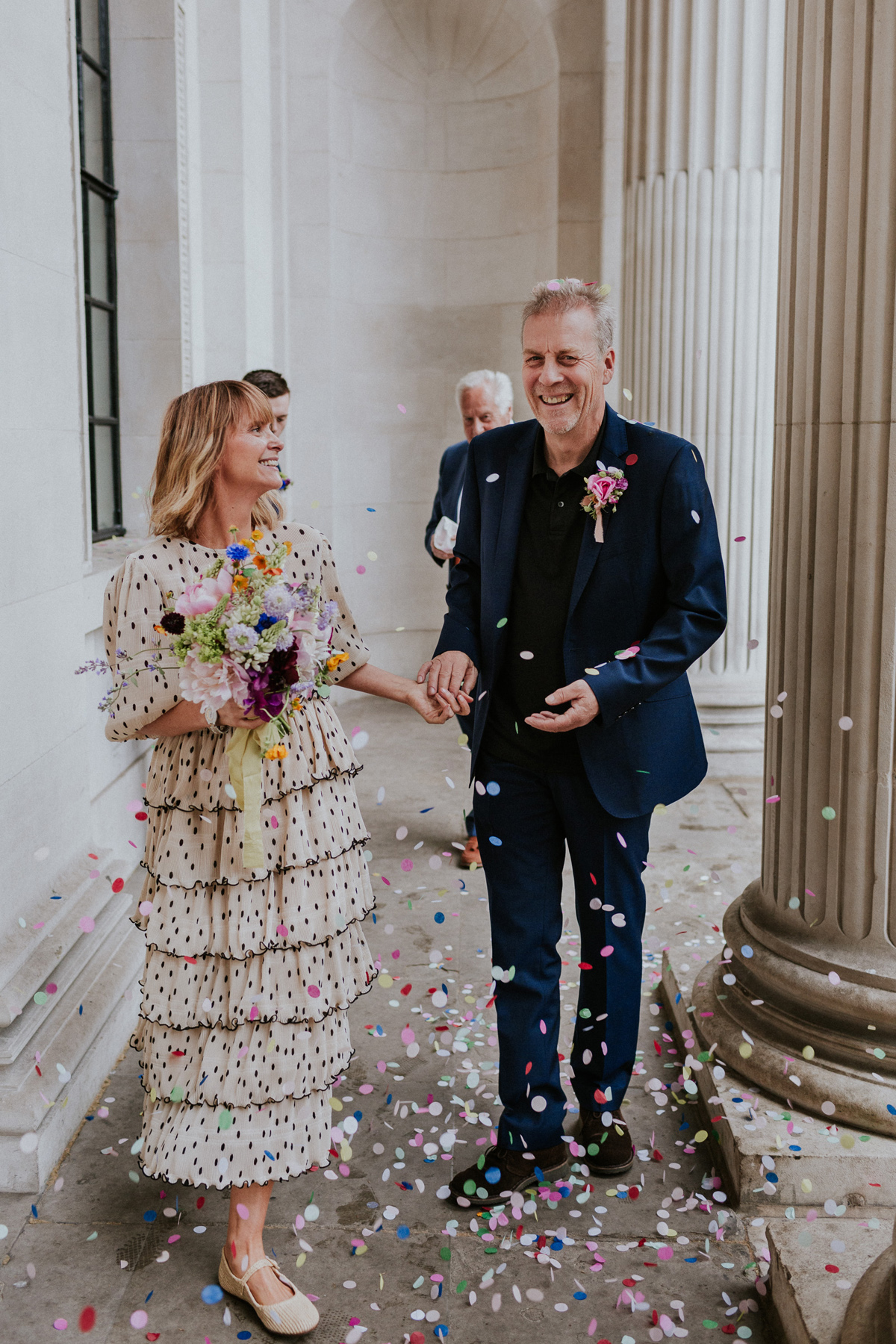 Polka dot dress intimate London wedding 22