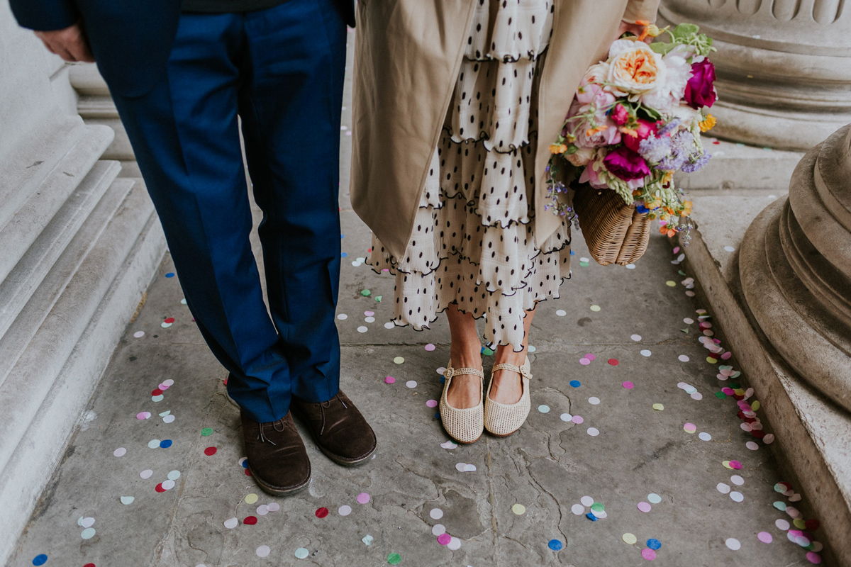 Polka dot dress intimate London wedding 23