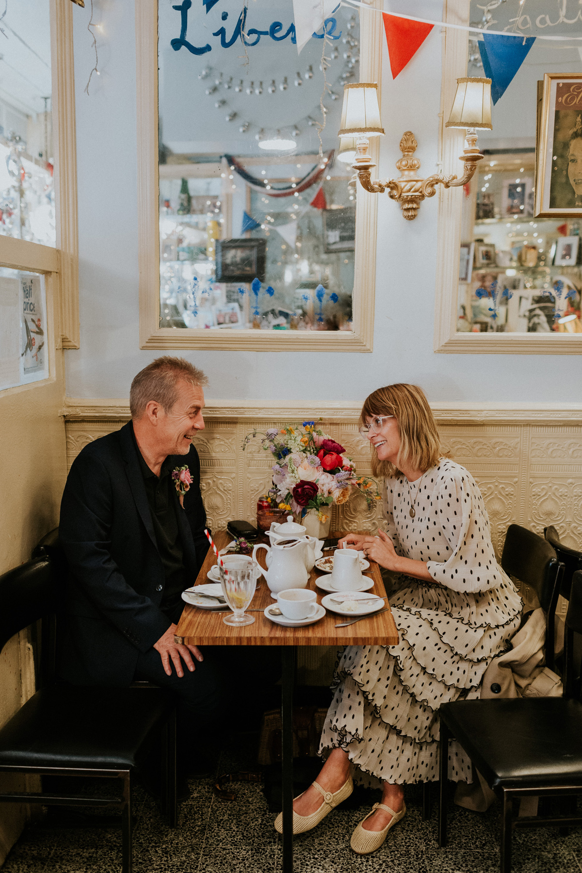 Polka dot dress intimate London wedding 34